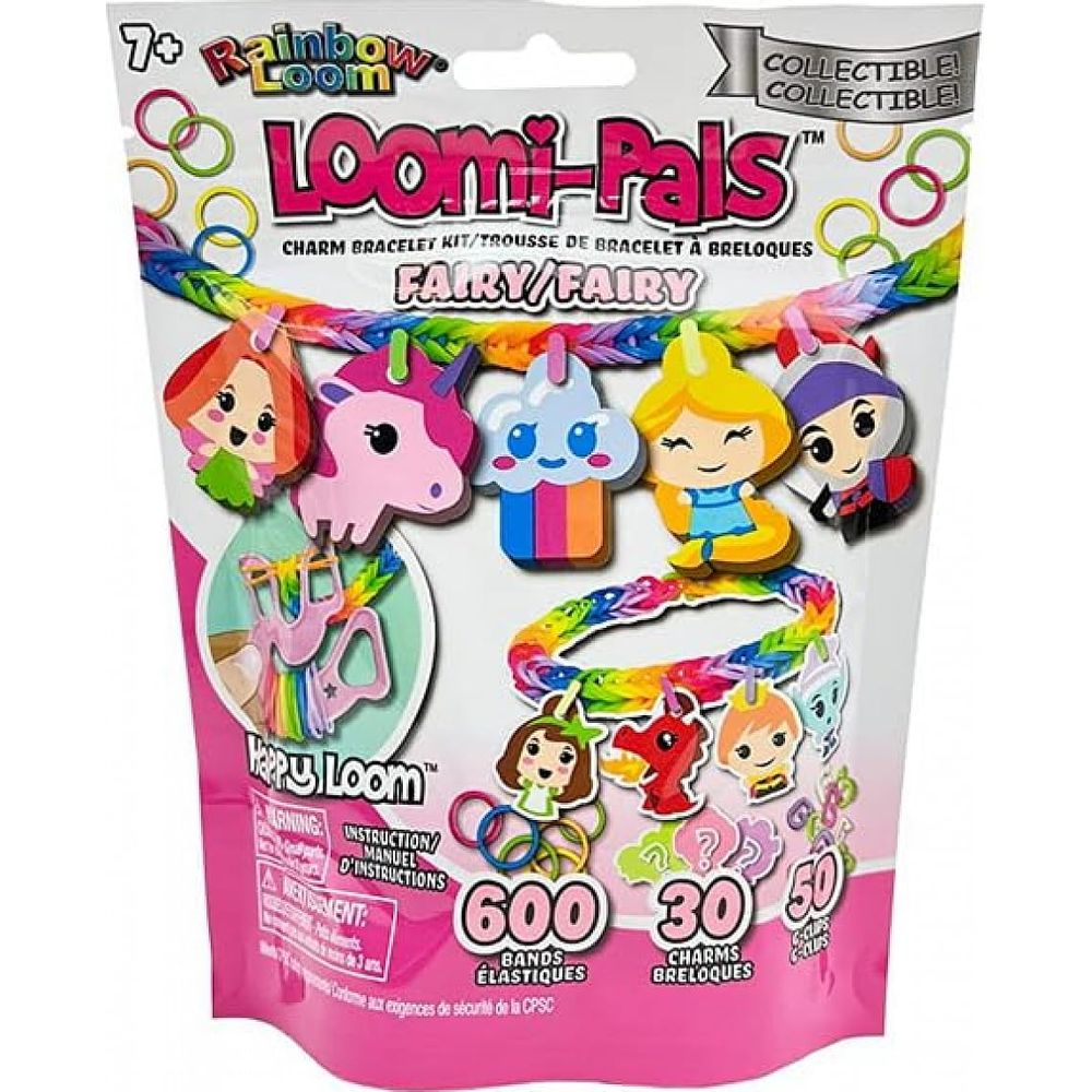 Verpackung eines Loomi-Pals-Armband-Kits mit Feen-Charms und Gummibändern.