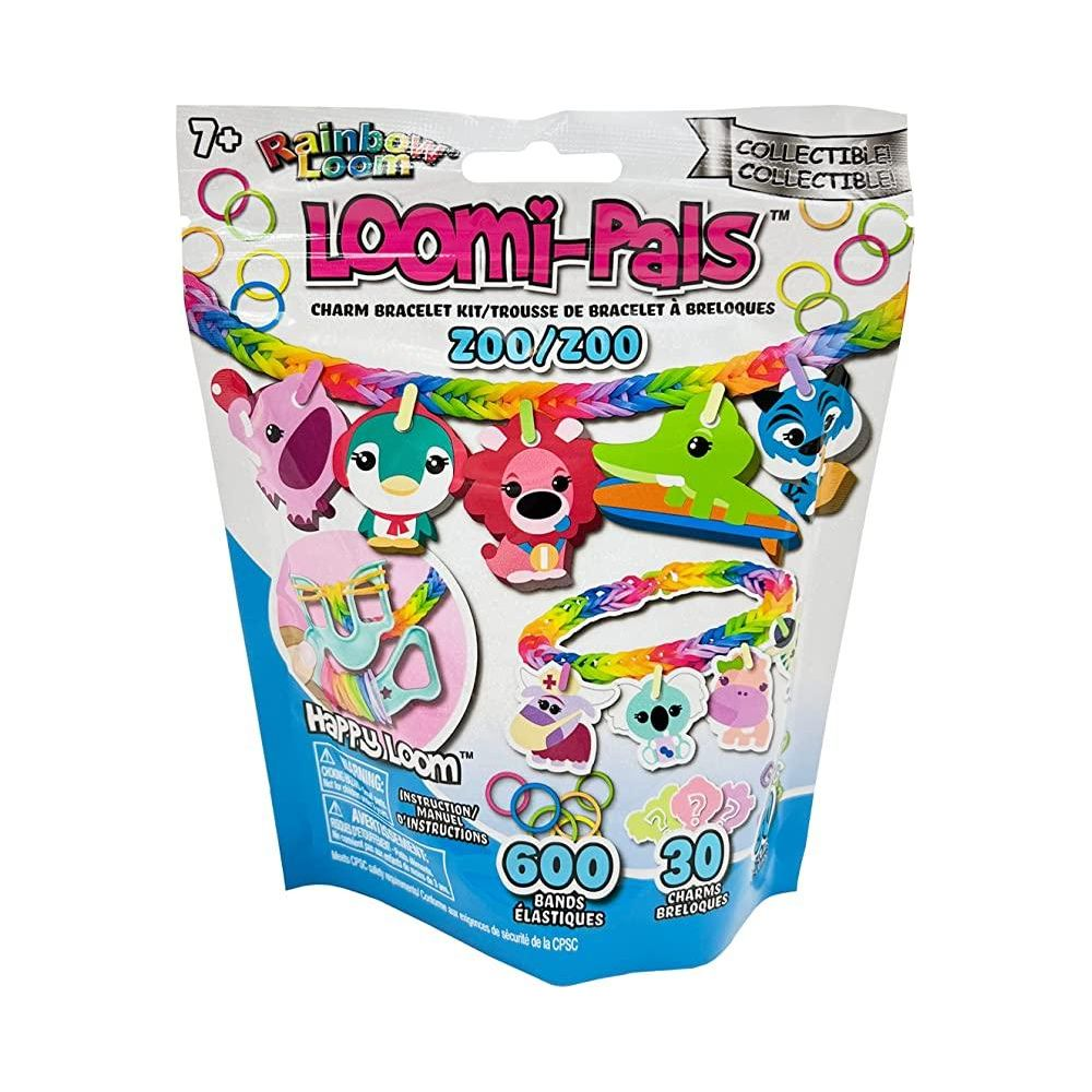 Ein Loomi-Pals Charm-Armband-Kit mit Tier-Charms und bunten Gummibändern.