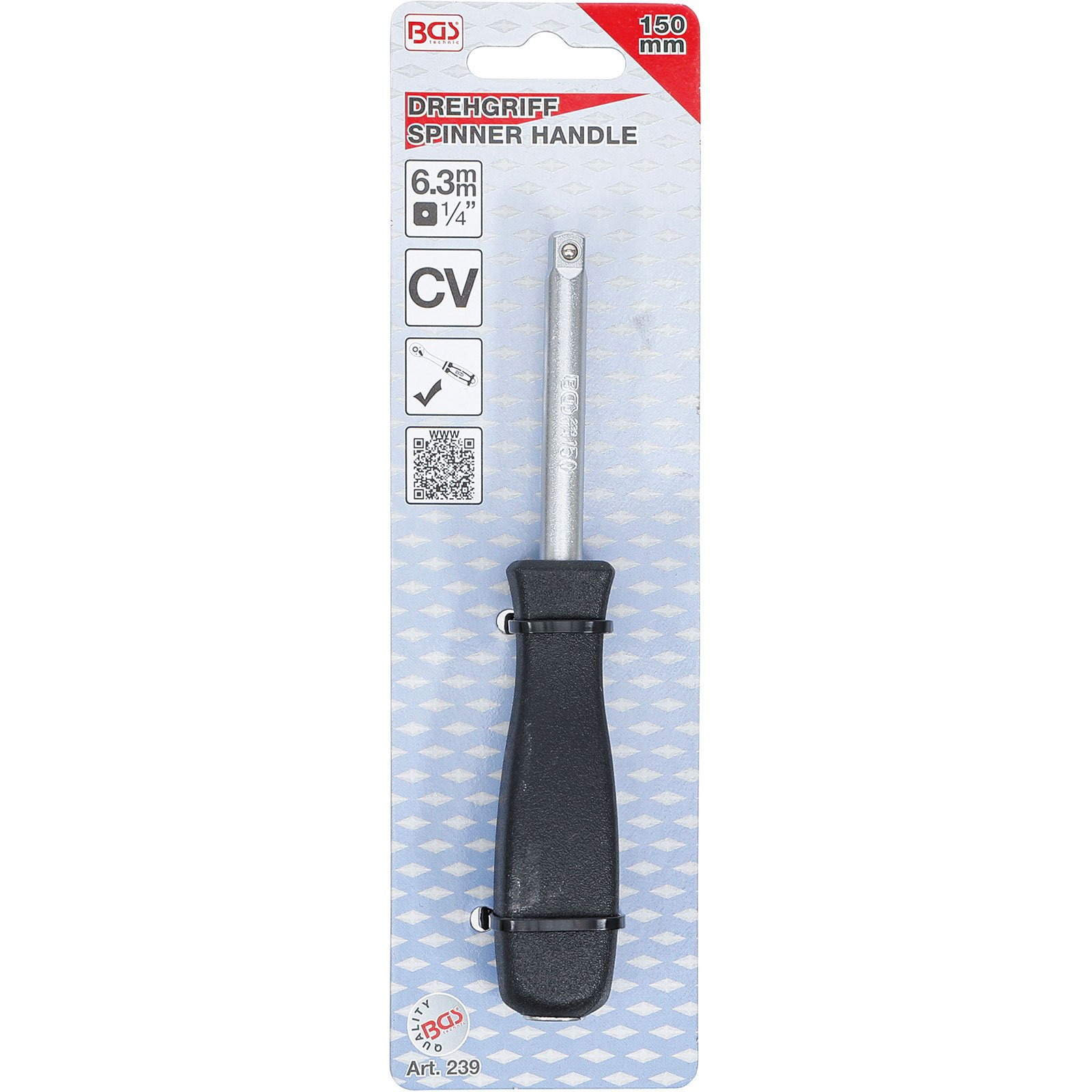 Una manopola girevole BGS lunga 150 mm sulla sua confezione.