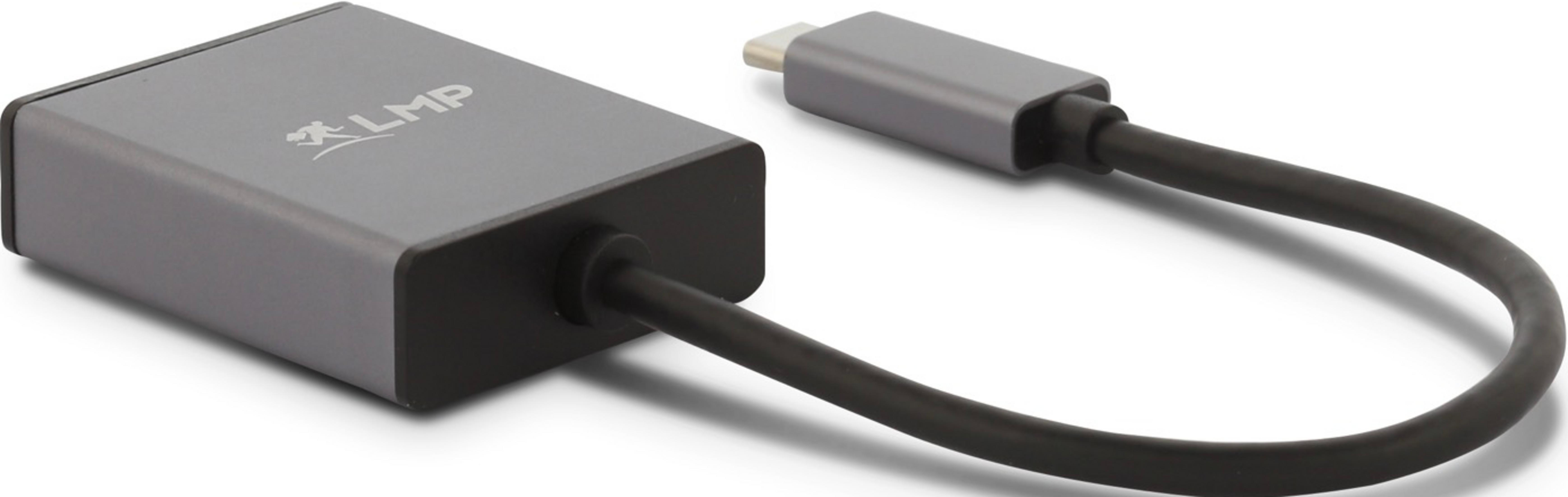 Grauer LMP-Adapter mit USB-C-Stecker und schwarzem Kabel.