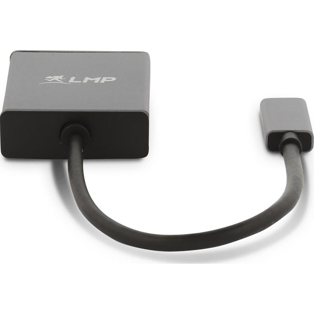 Grauer Adapter mit Kabel und Stecker auf weißem Hintergrund.