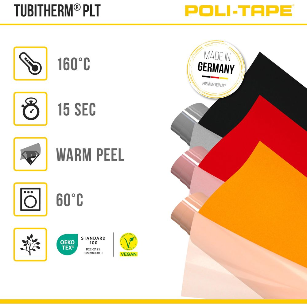 Bilder zeigen eine Produktdarstellung von POLI-TAPE mit technischen Daten.