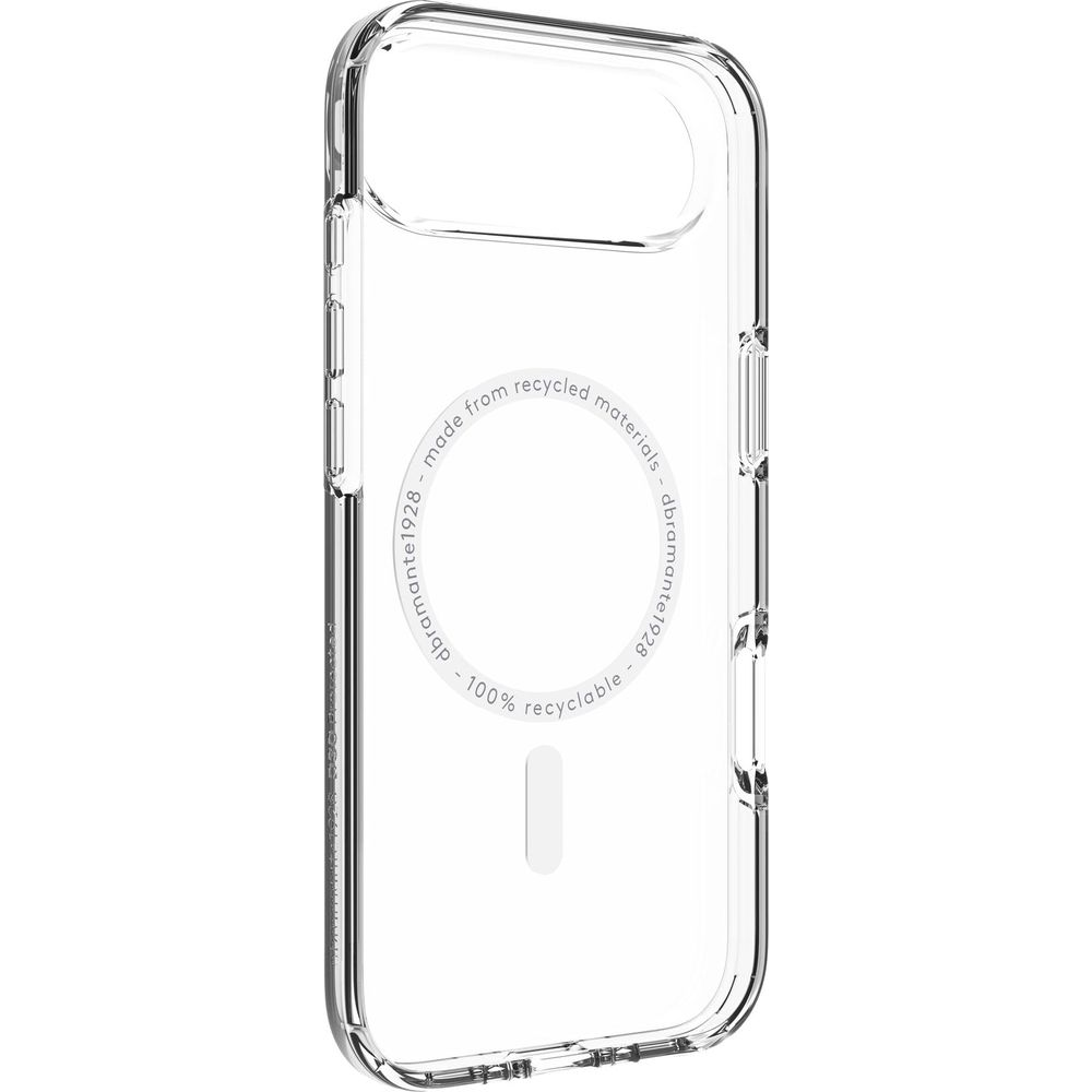 Transparente Handyhülle mit Kreisaufdruck: "made from recycled materials - 100% recyclable".