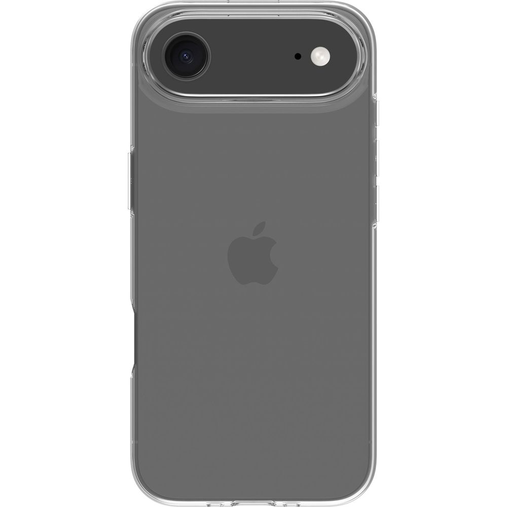 Transparente Hülle mit Apple-Logo und Kameramodul auf der Rückseite.