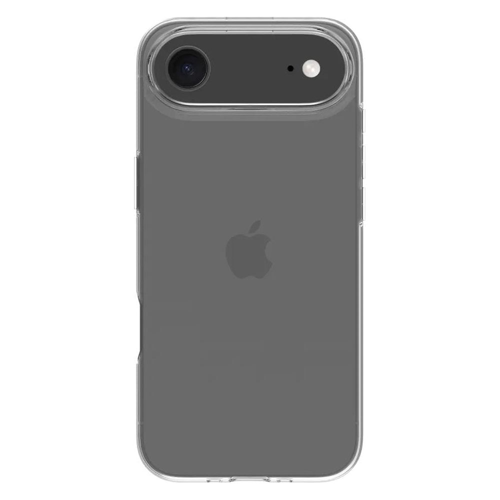 Graue iPhone-Hülle mit Apple-Logo und Kamerablock oben.