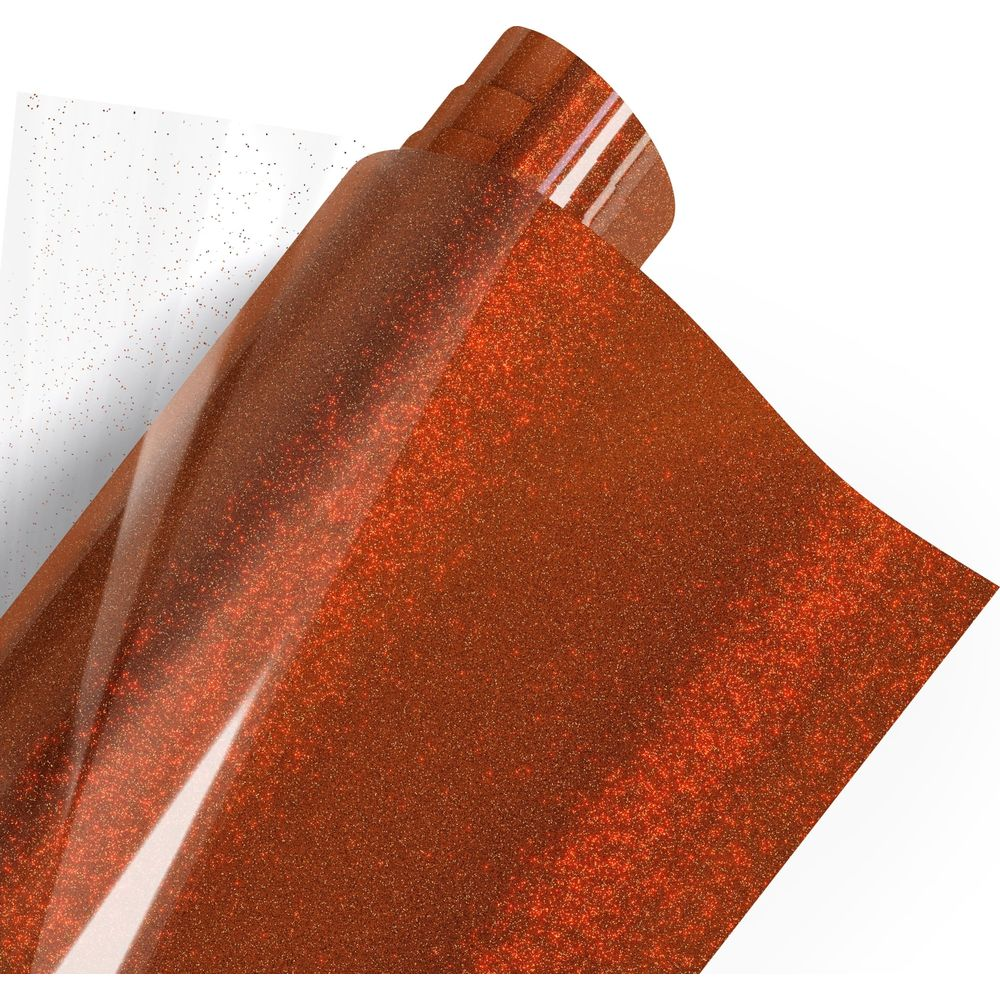 Orange glitzernde Vinylfolie auf einer transparenten Trägerfolie.
