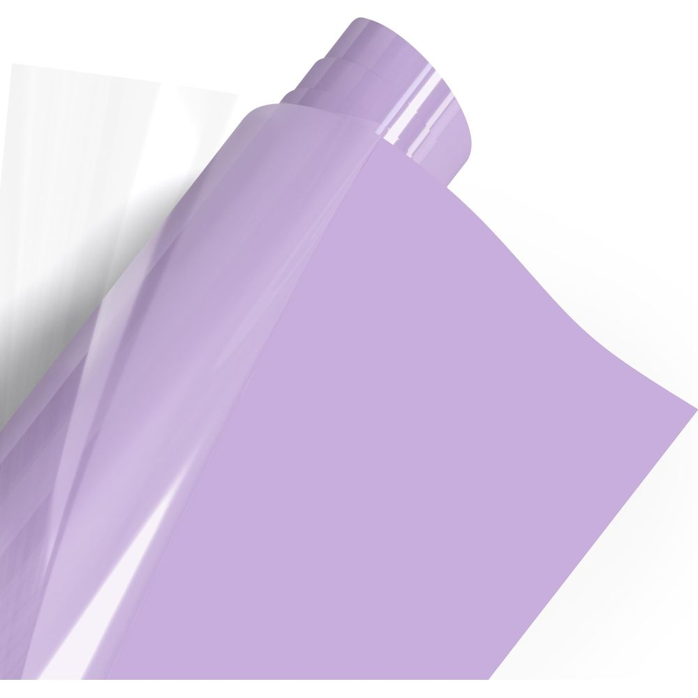 Eine Rolle hellviolettes Papier mit einer transparenten Schicht darüber.