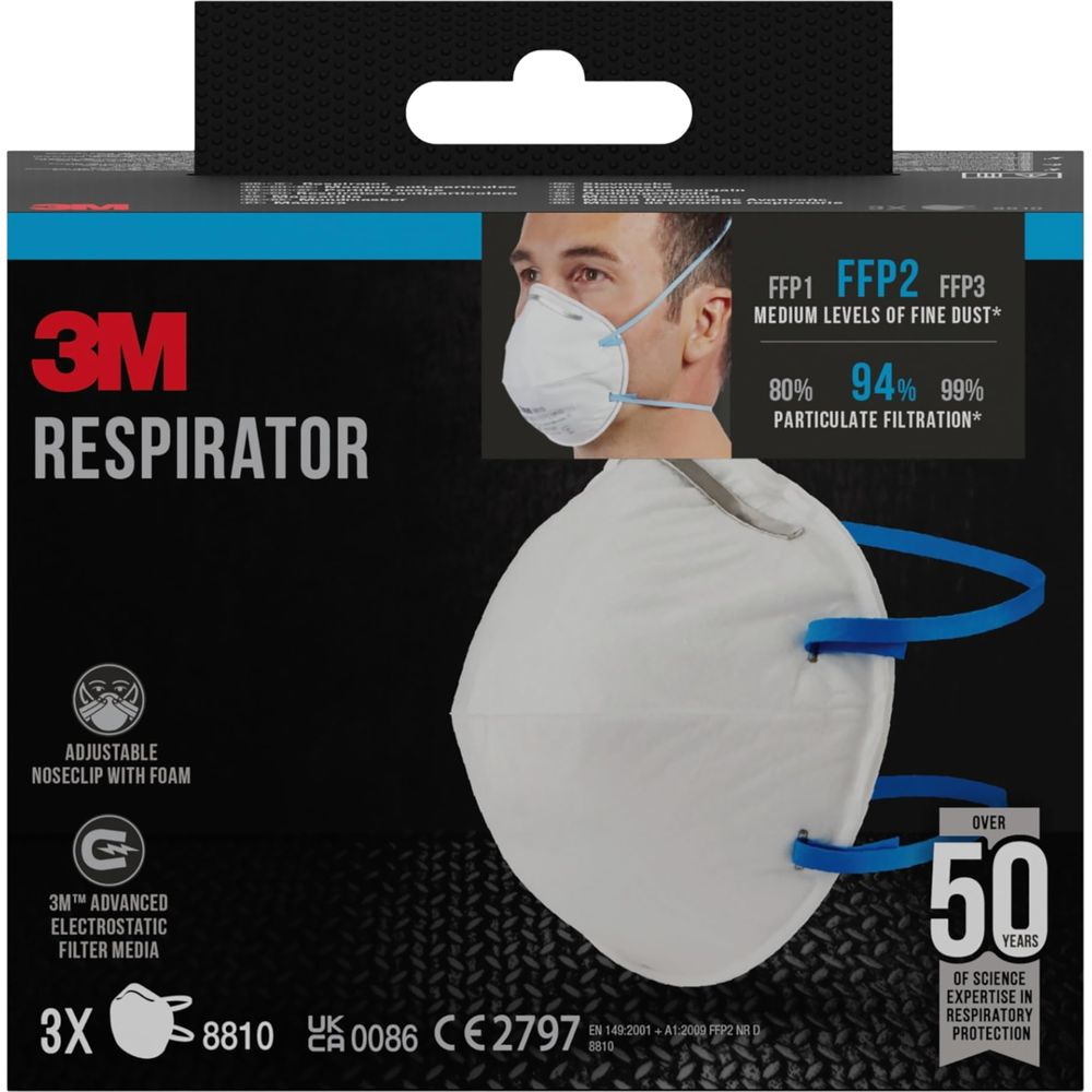 3M Atemschutzmaske mit FFP2-Filter, verstellbar, 94% Filtration.