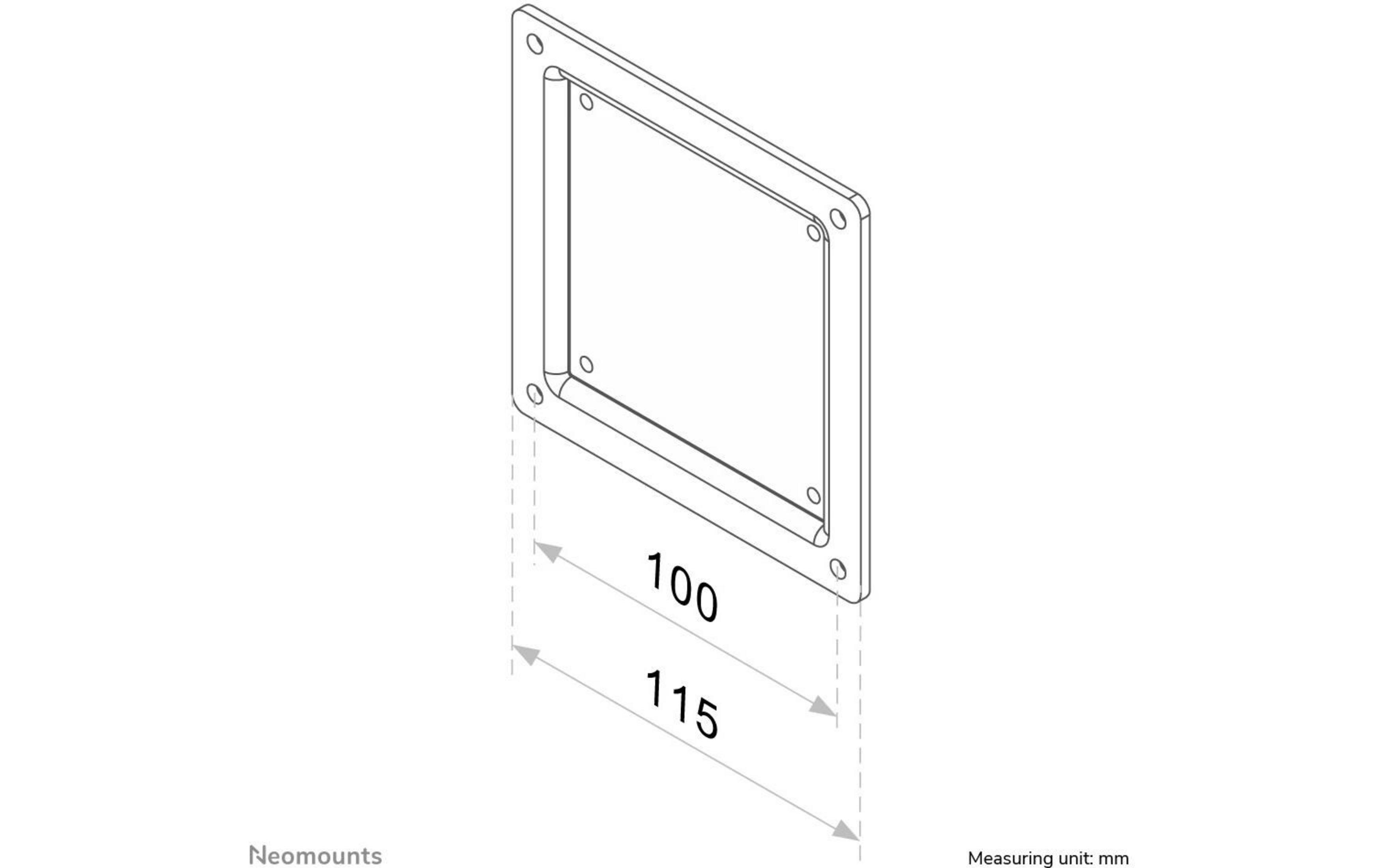 Technische Zeichnung einer rechteckigen Platte mit Bemaßungen 100 und 115 mm.