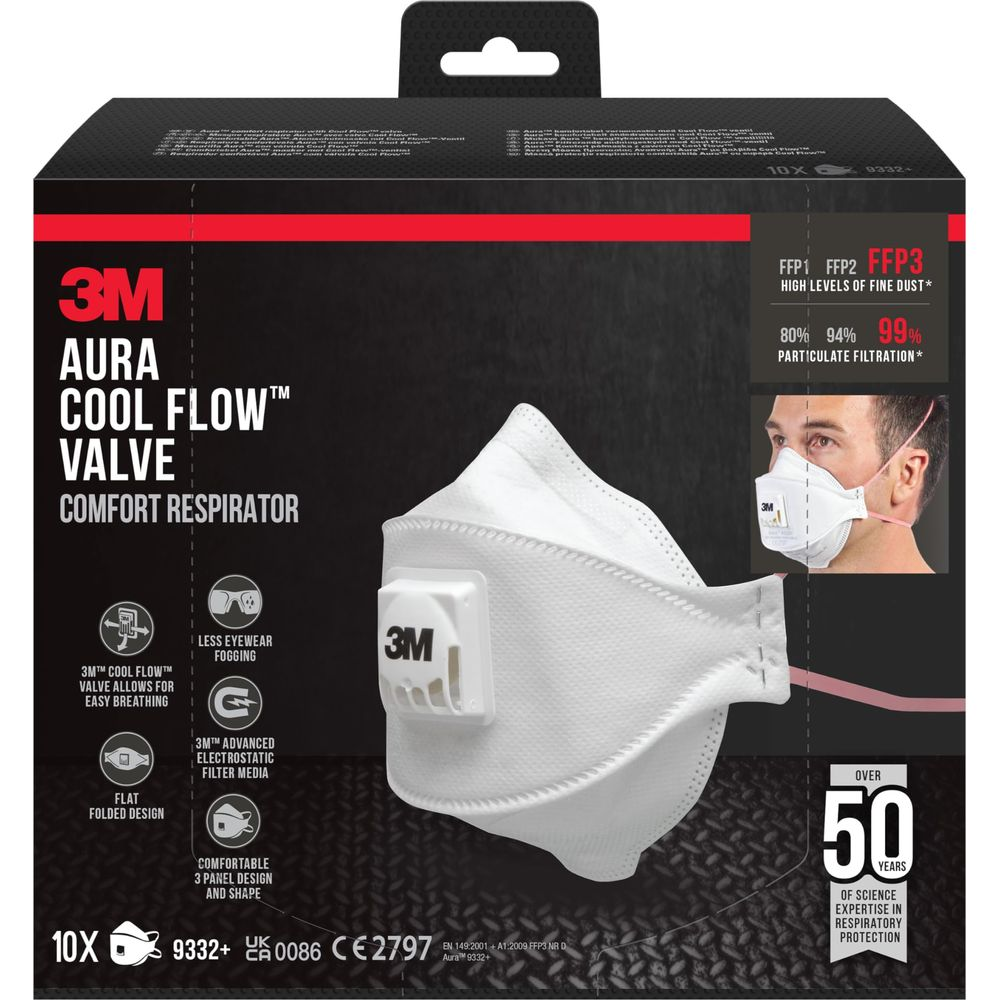 3M Aura Atemschutzmaske mit Cool Flow Ventil, FFP3, Schutz vor Feinstaub.