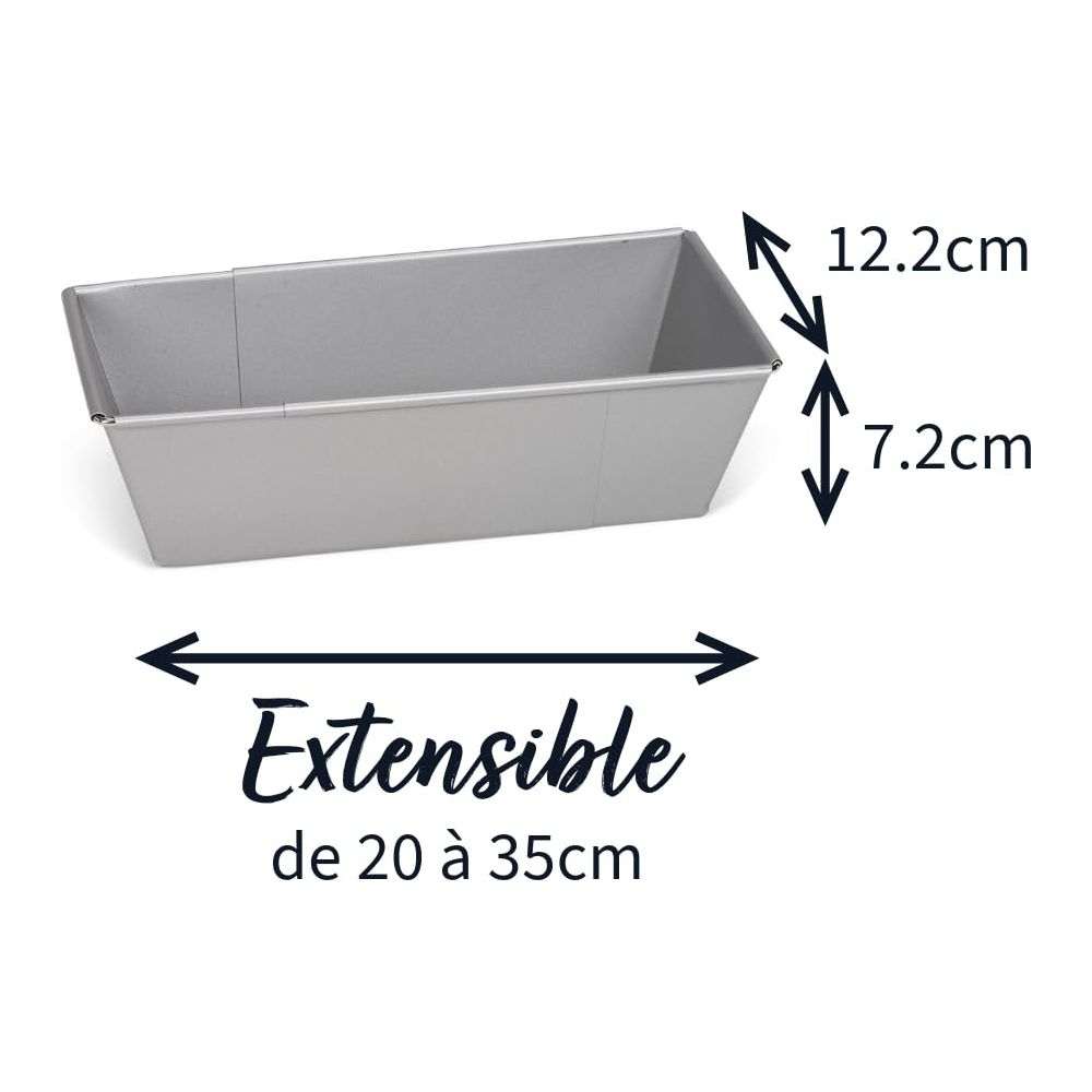 Srebrna, rozsuwana forma do chleba, 12,2 cm x 7,2 cm, regulowana od 20-35 cm.