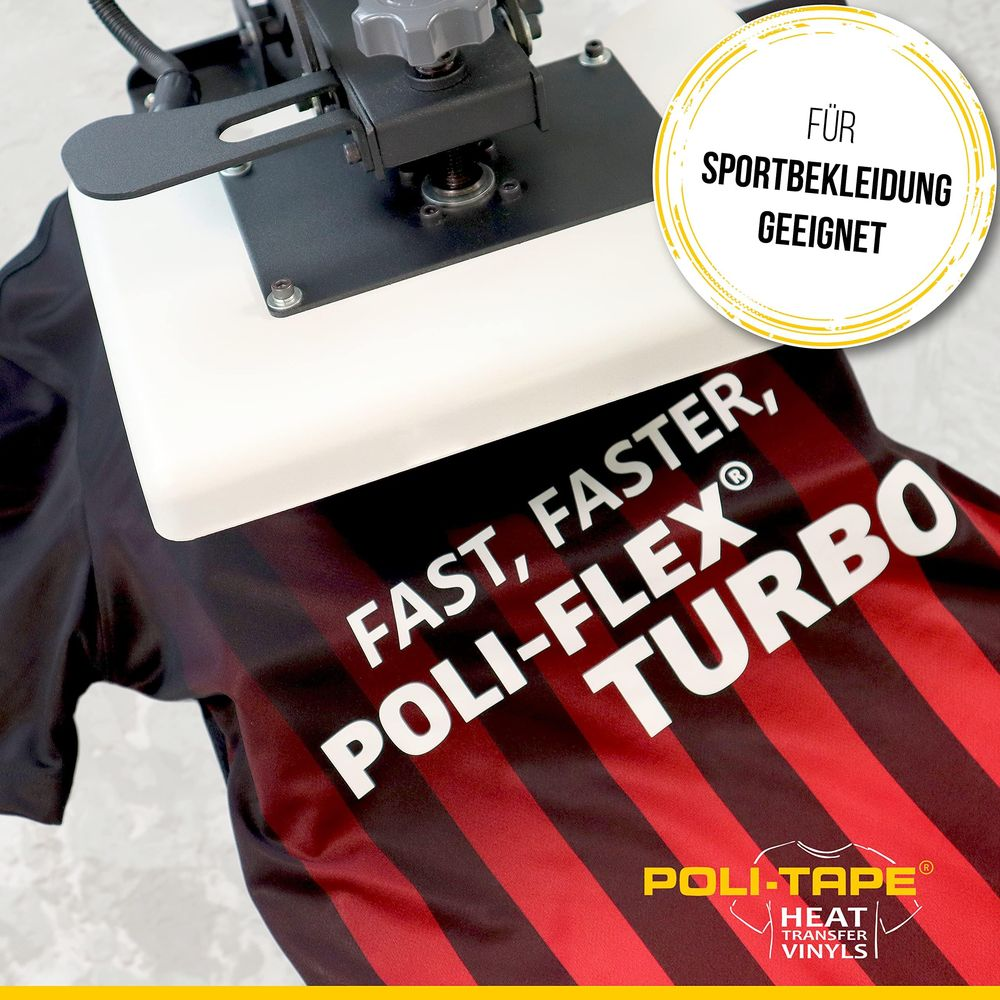 Heißpresse auf Sportkleidung mit Poli-Flex Turbo.