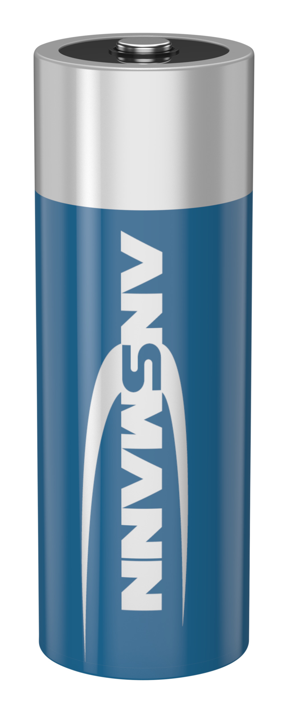 Eine blaue Batterie mit silbernem Kopf und dem ANNSMANN-Logo.
