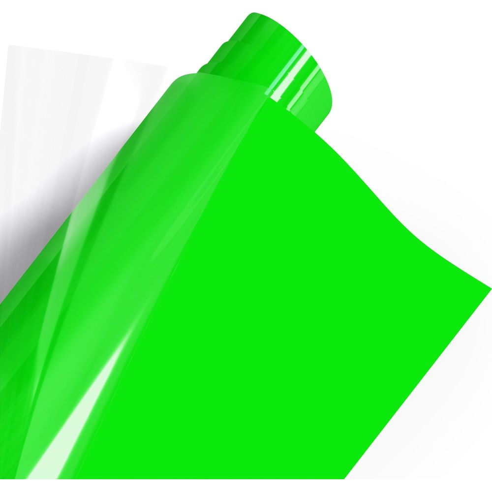 Eine aufgerollte leuchtgrüne Folie mit weißem Hintergrund.