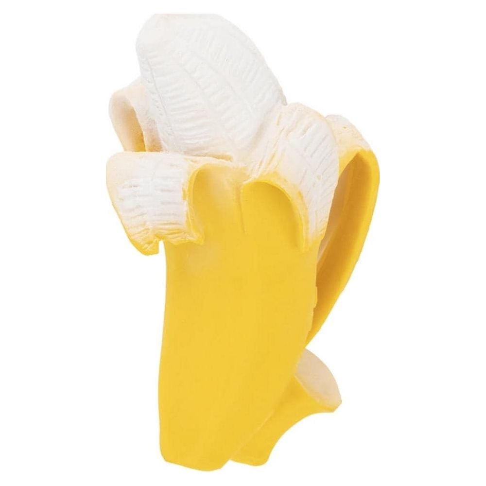 Eine gelbe Banane mit weißen Streifen, die teilweise geschält ist.