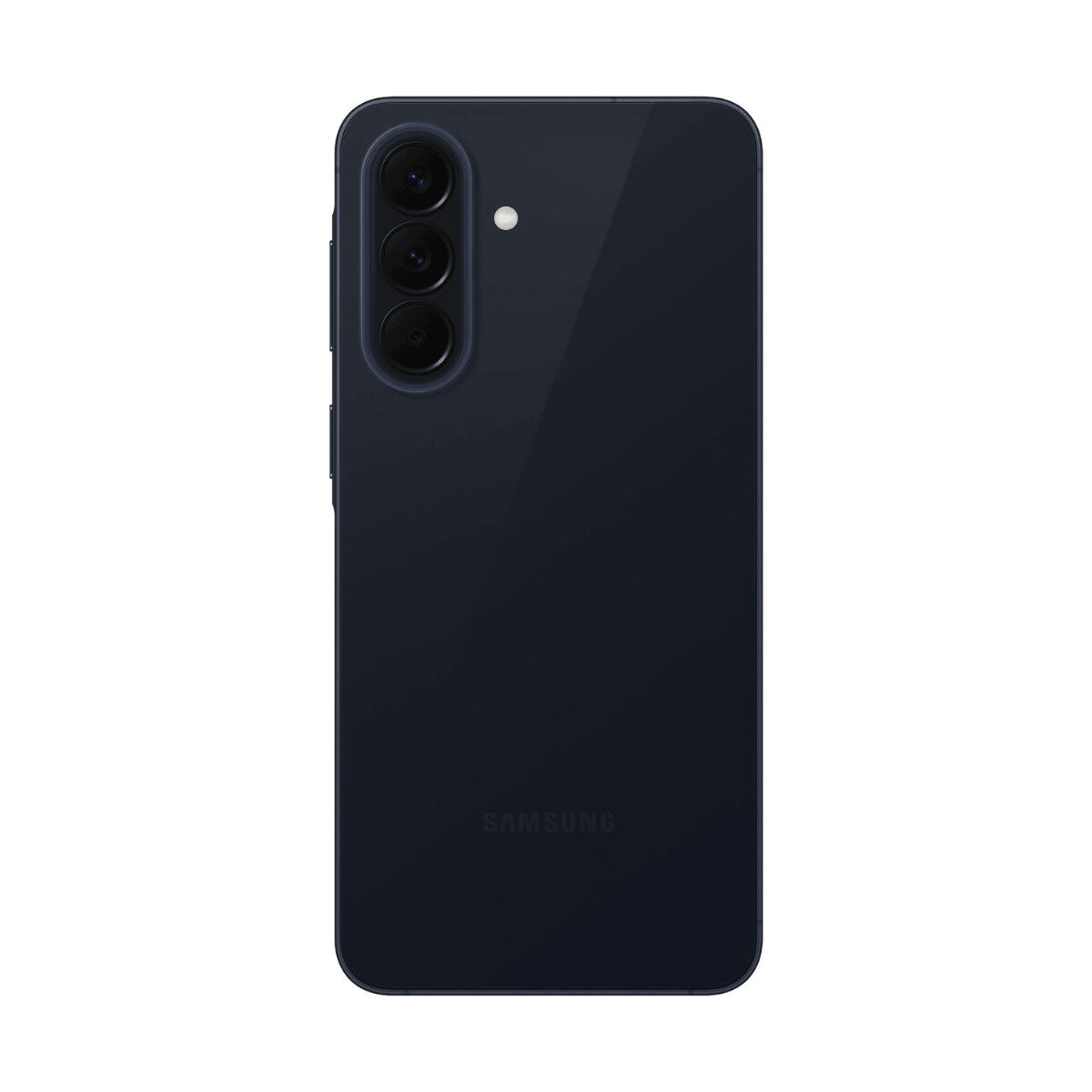Dunkelblaues Samsung Smartphone, Rückseite mit drei Kameras und Blitz.