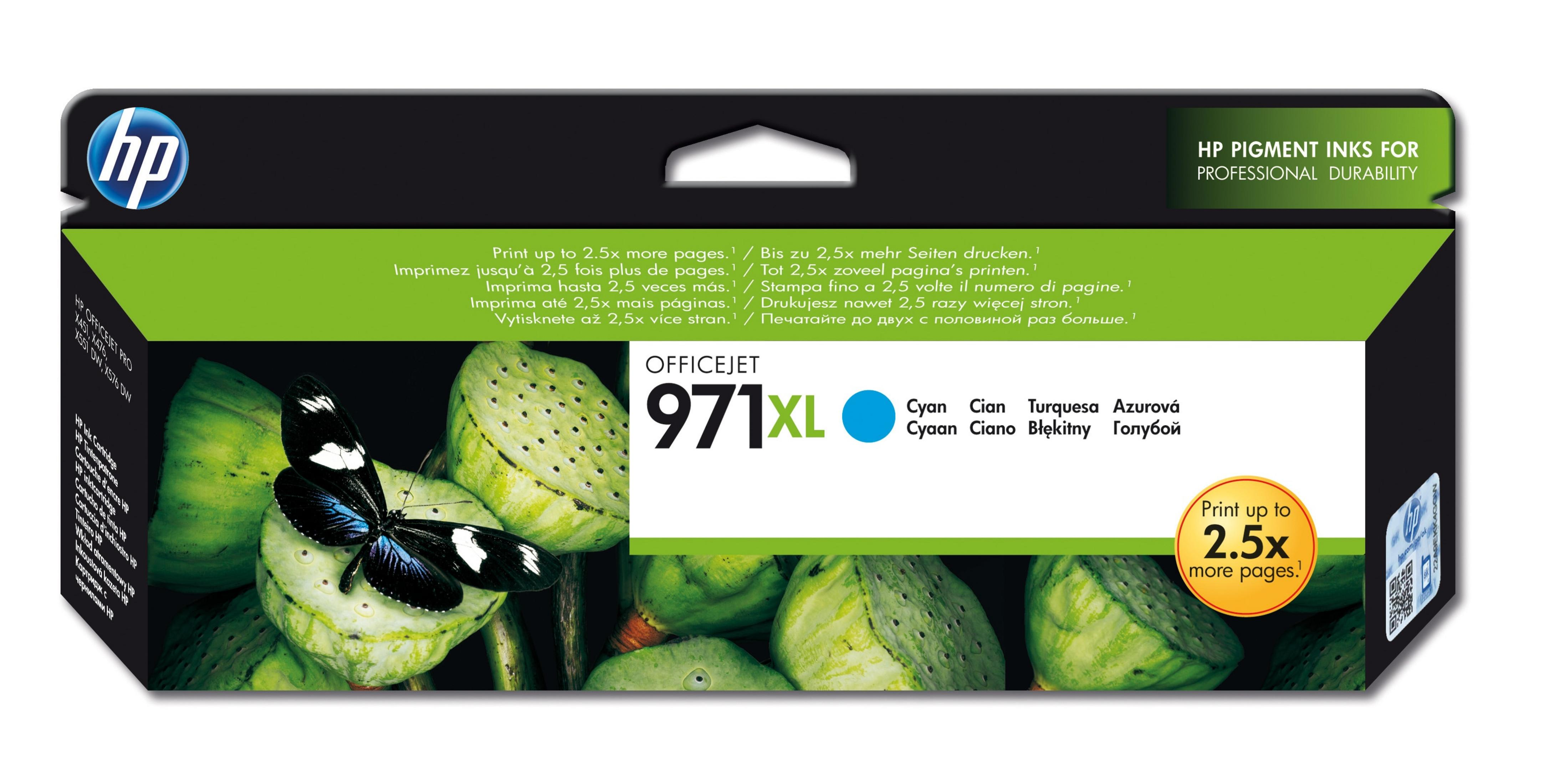 HP OfficeJet 971XL Tintenpatrone mit Schmetterling und Lotusblüten.