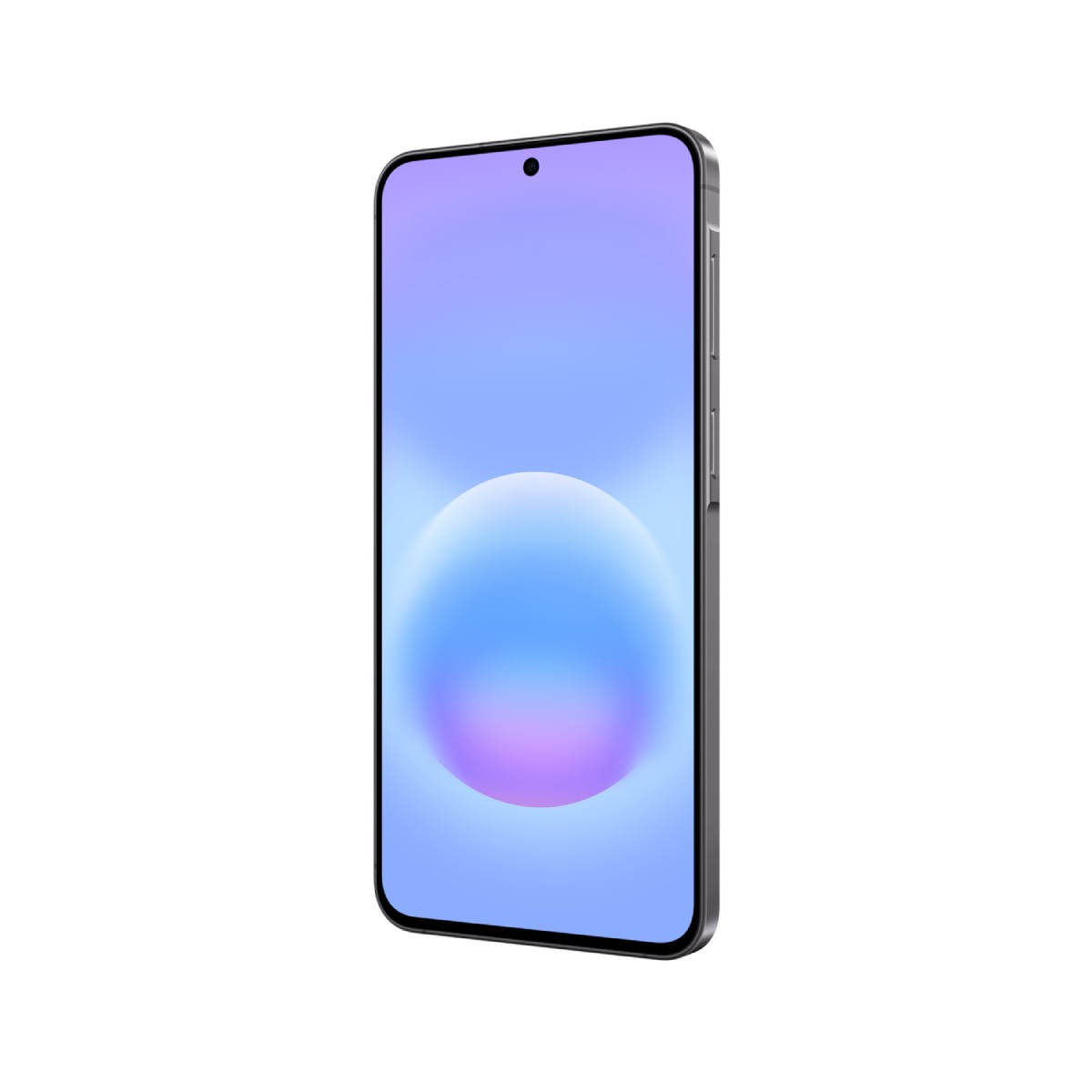 Ein dunkles Smartphone mit einem lila-blauen Hintergrund und einer kreisförmigen Grafik.