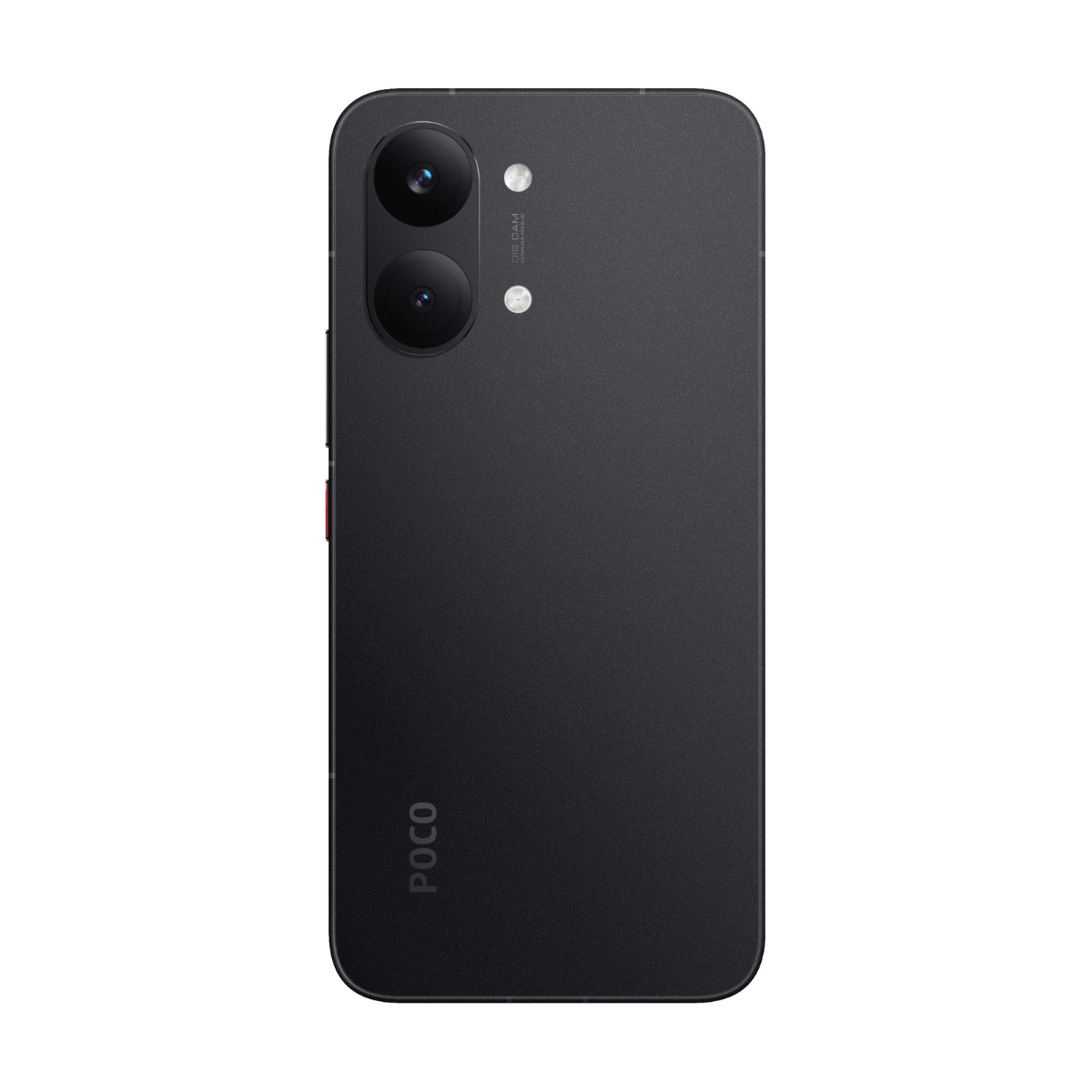 Czarny smartfon z podwójnym aparatem i logo POCO na tylnej obudowie.