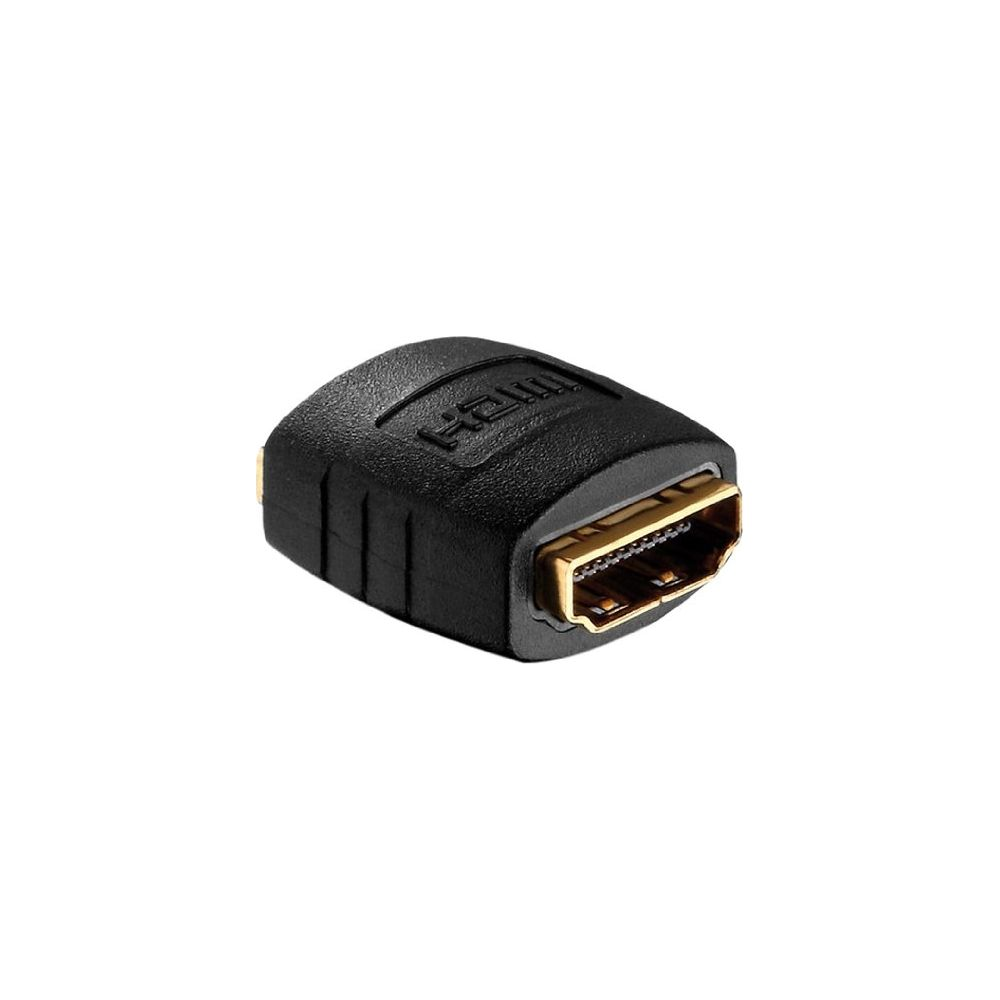 Ein schwarzer HDMI-Adapter mit goldenen Kontakten und dem HDMI-Logo.