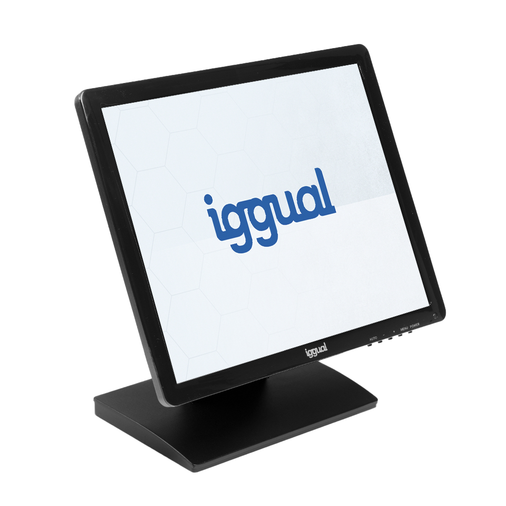 Un monitor negro con el logo de Iggual en la pantalla.
