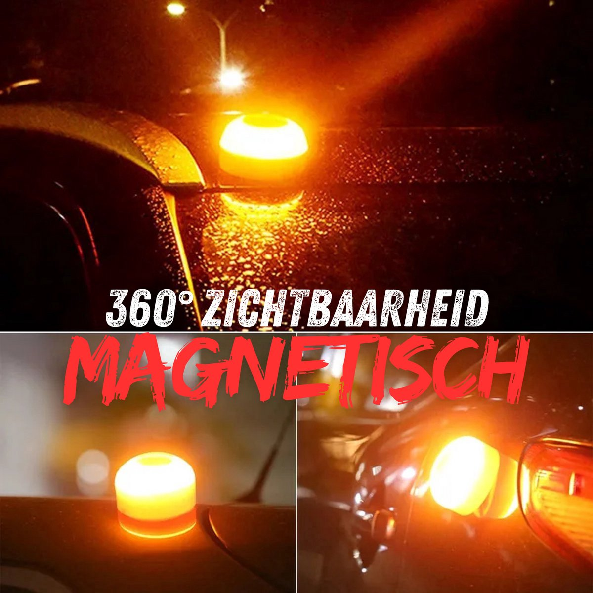 Oranje magnetische waarschuwingslamp op een auto, 360 graden zichtbaar.