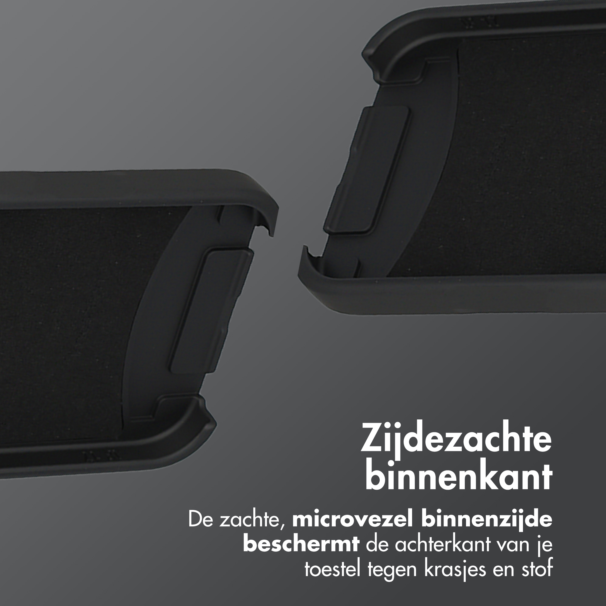 Zwarte hoes met zachte microvezel voering voor apparaatbescherming.