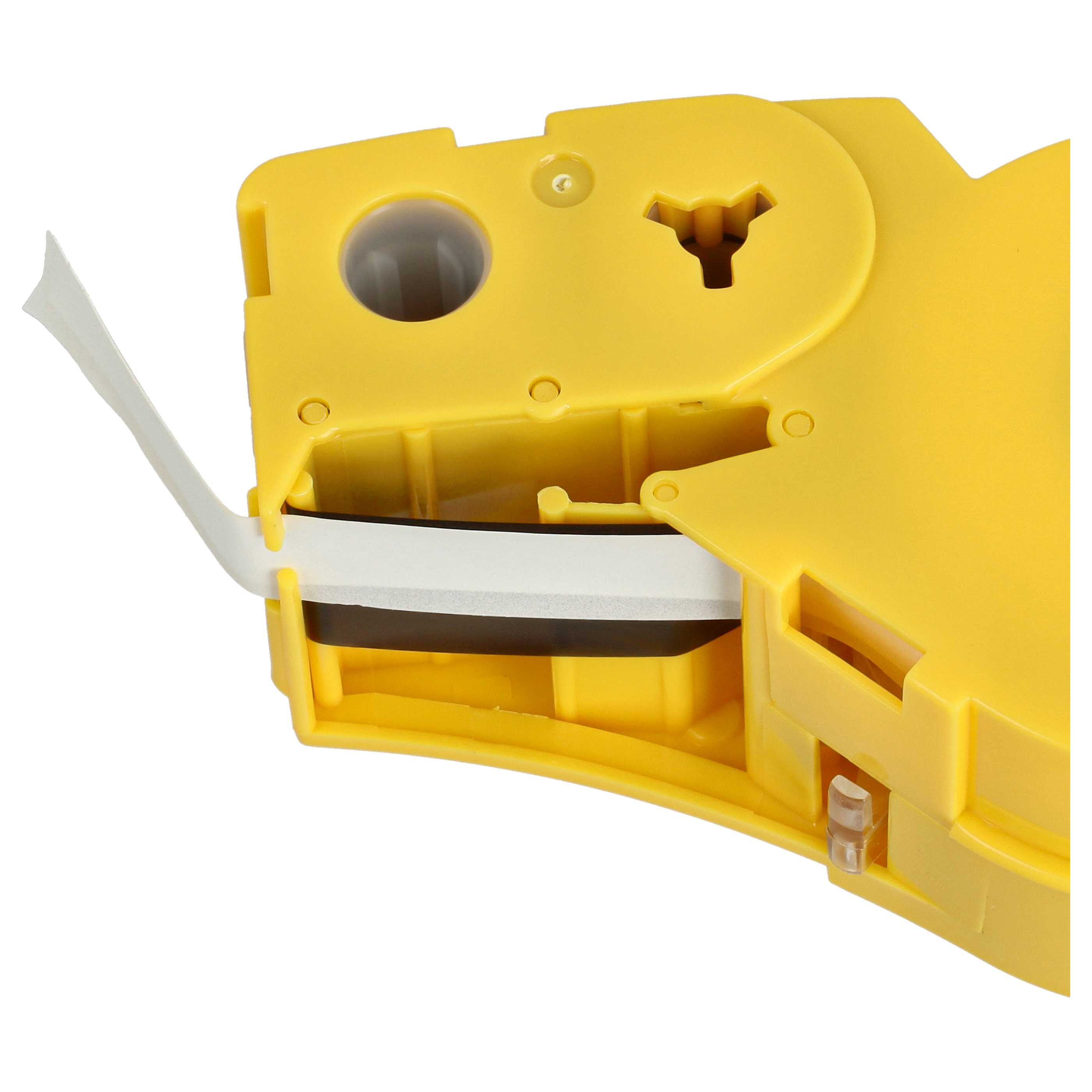Gelber Etikettendrucker mit weißem Band und schwarzer Einlage.