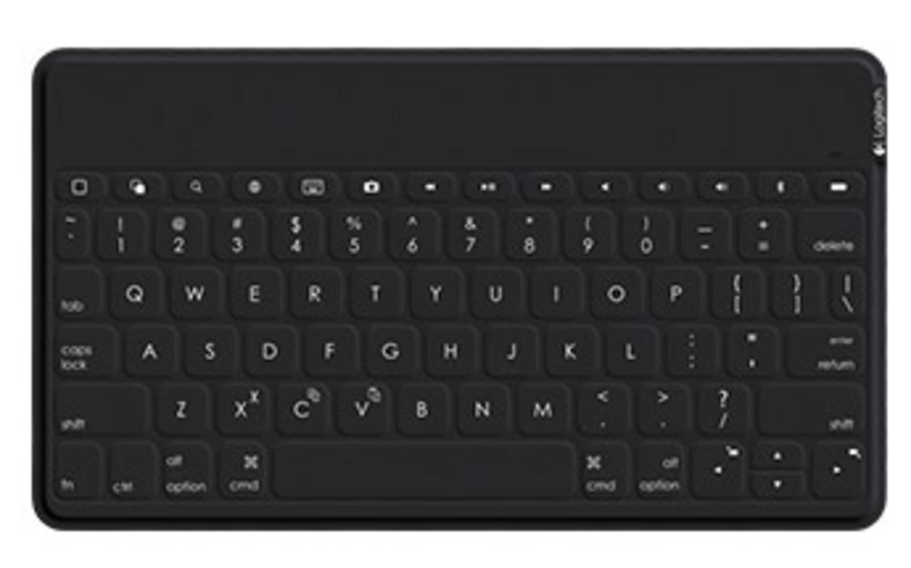 Eine schwarze Logitech-Tastatur mit QWERTZ-Layout und Funktionstasten ist abgebildet.