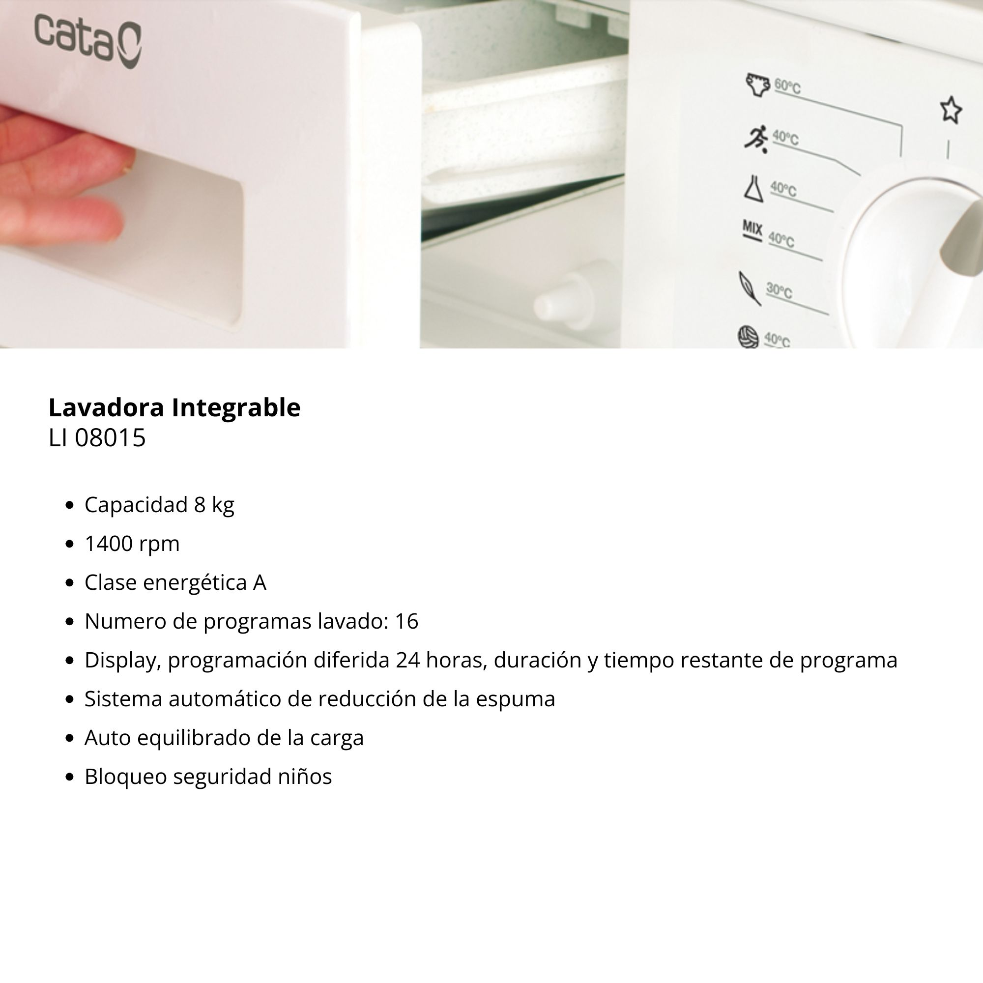 Una lavadora blanca con panel de control y selección de programas.