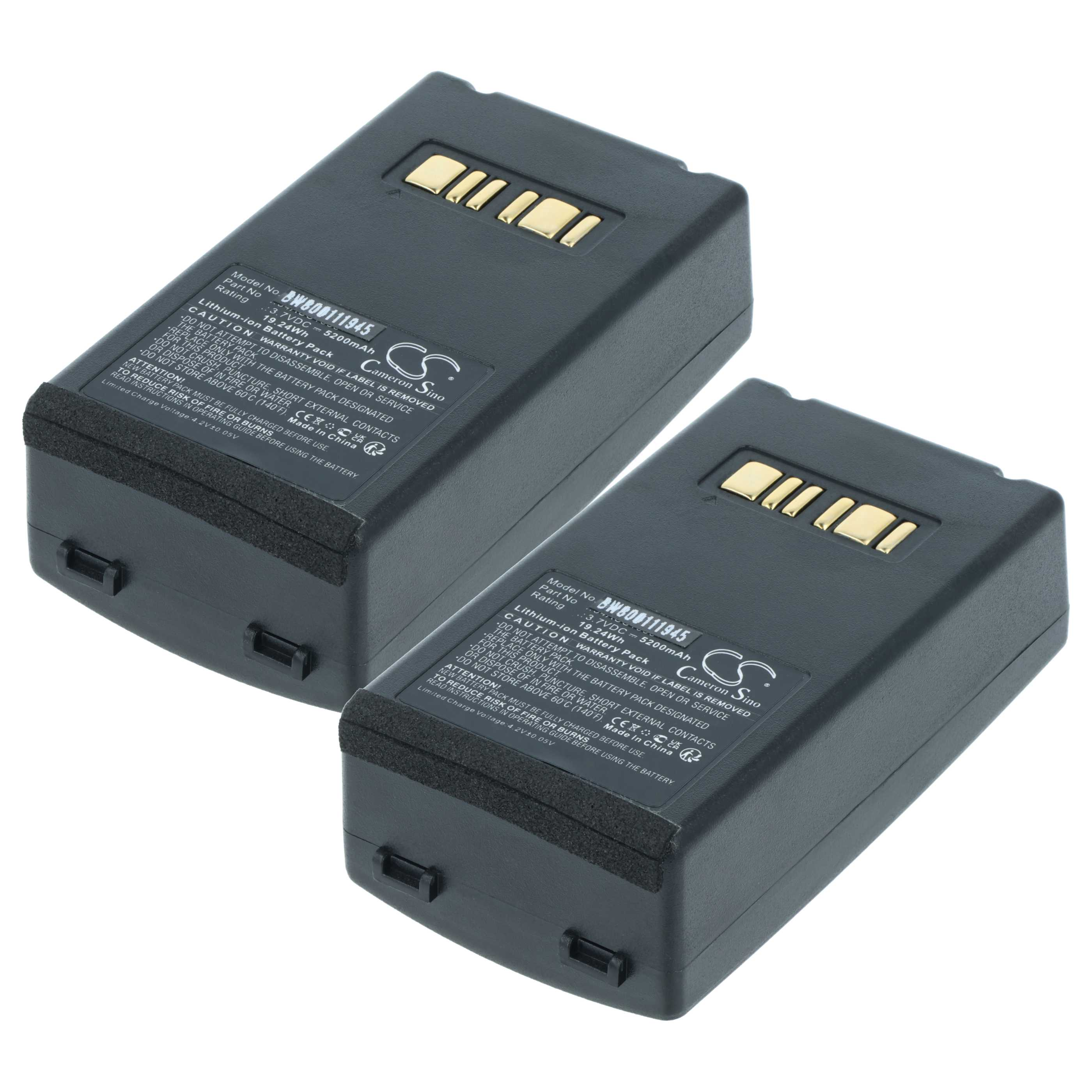 Zwei schwarze Lithium-Ionen-Akkus mit goldenen Kontakten, weißer Hintergrund.