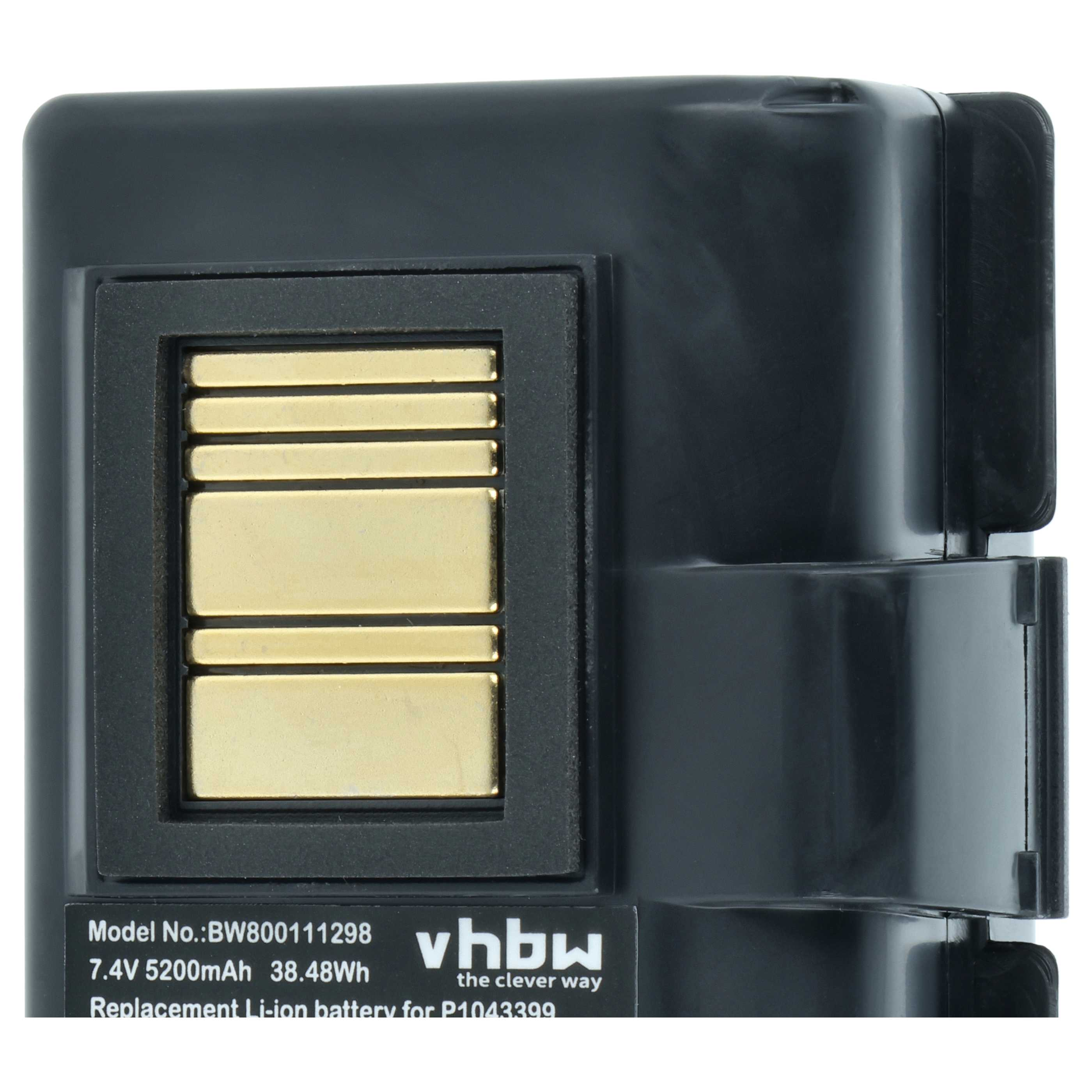 Schwarzer Akku mit goldenen Kontakten und Beschriftung: vhbw 7.4V 5200mAh