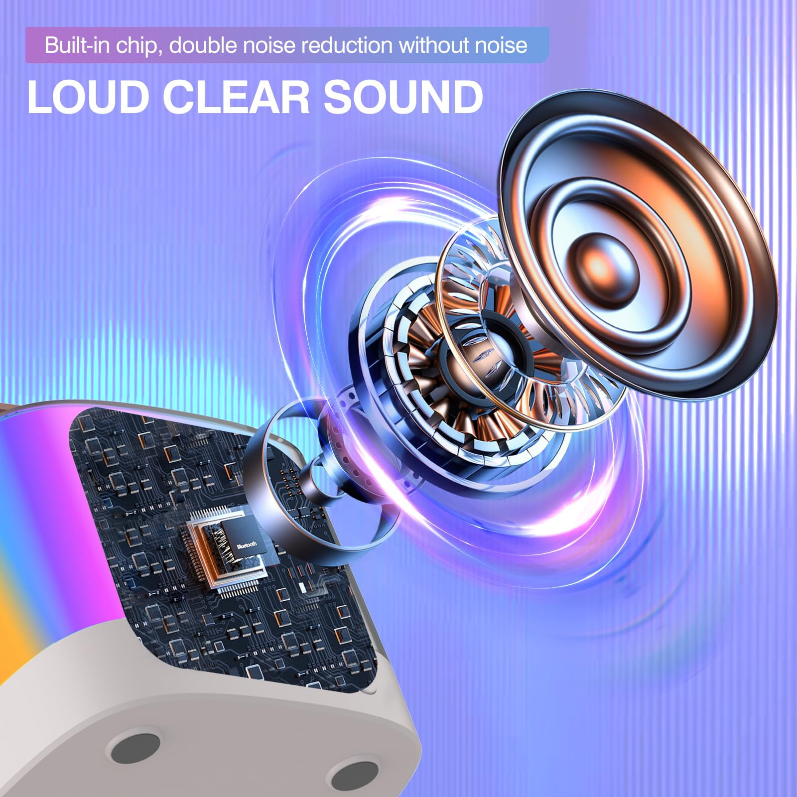 Detailansicht eines Lautsprechers und einer Platine mit Bluetooth-Chip.