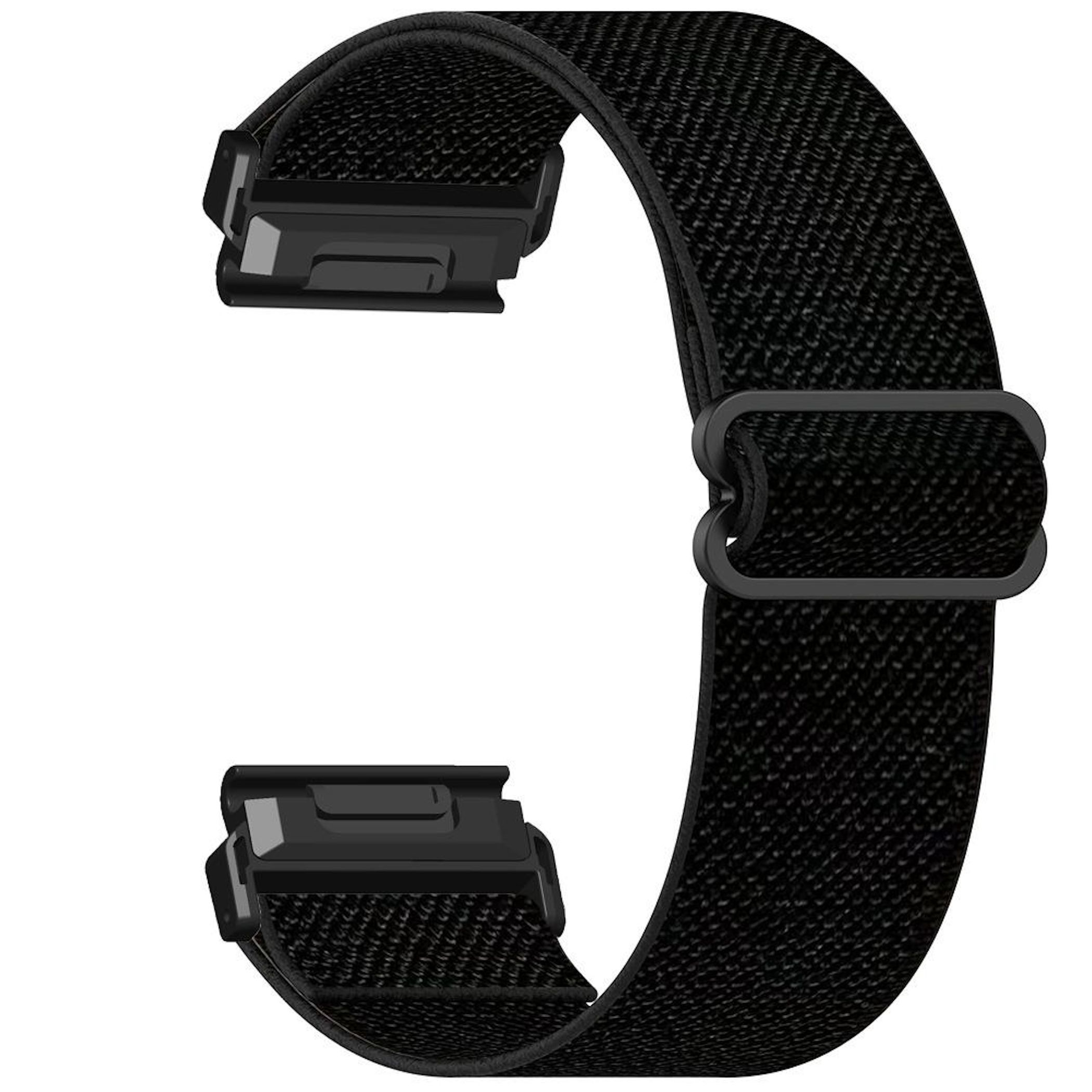 Cinturino per orologio in tessuto nero con fibbia nera per smartwatch.