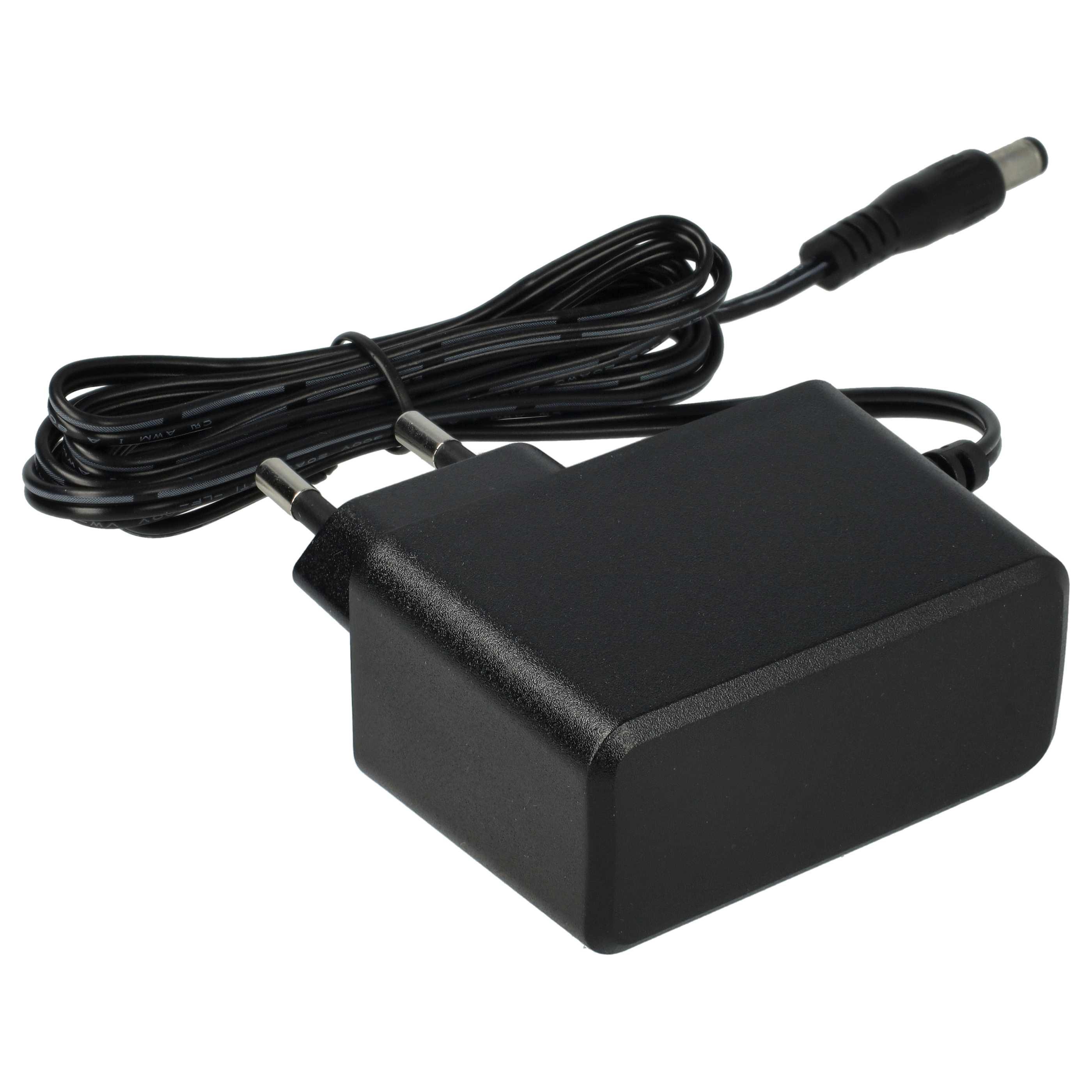 Schwarzer Netzstecker mit Kabel und rundem Stecker.
