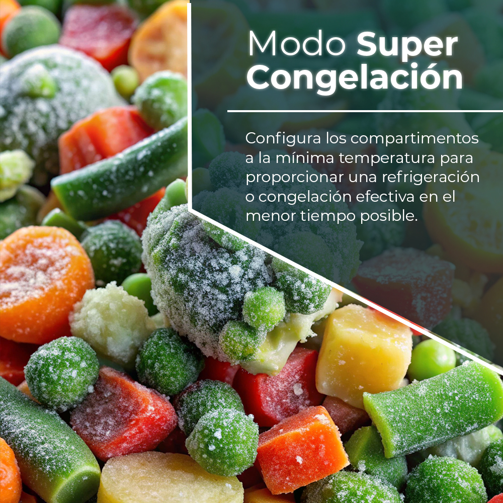 Verduras congeladas: brócoli, zanahorias, guisantes y pimientos rojos.