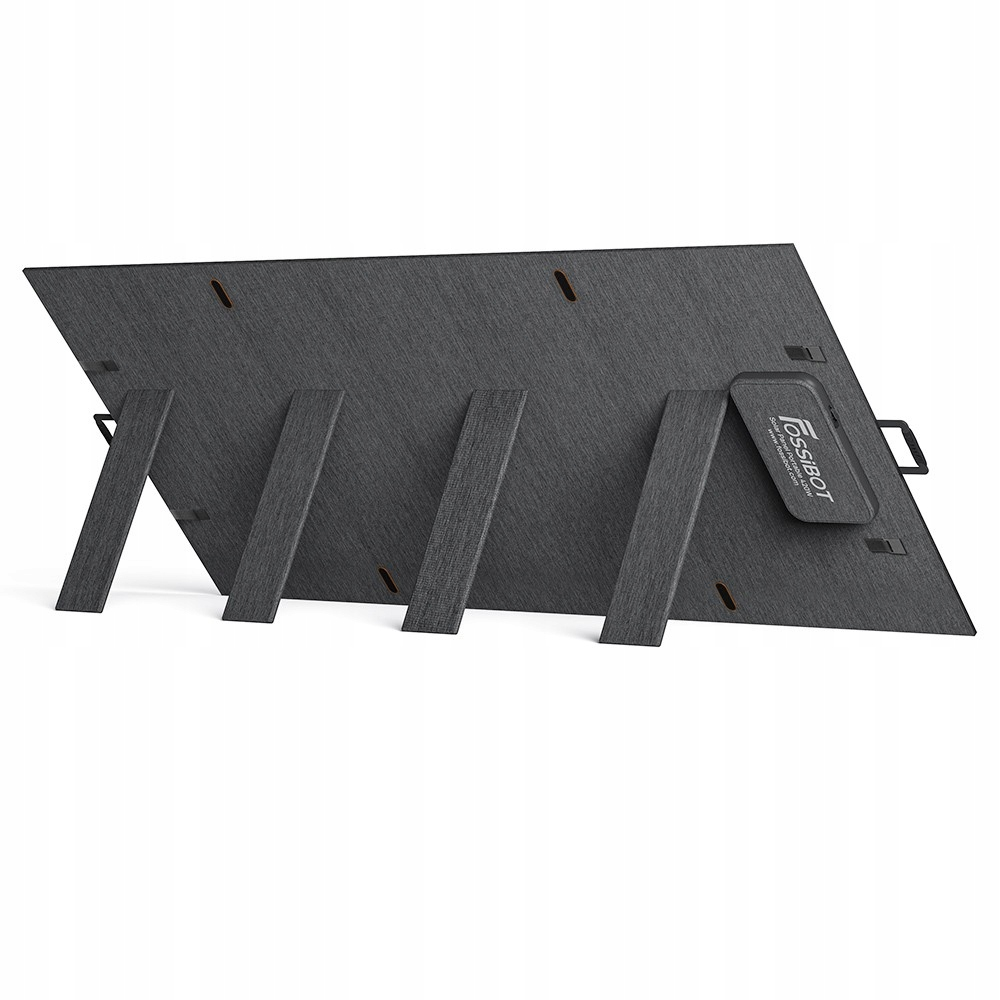 Tył ciemnego, rozłożonego stojaka z czterema nogami i małym szarym pudełkiem.