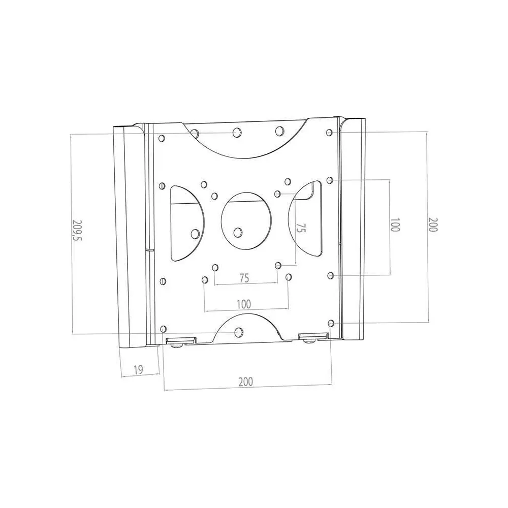 Technische Zeichnung einer Wandhalterung mit Maßen 209,5x200 mm.