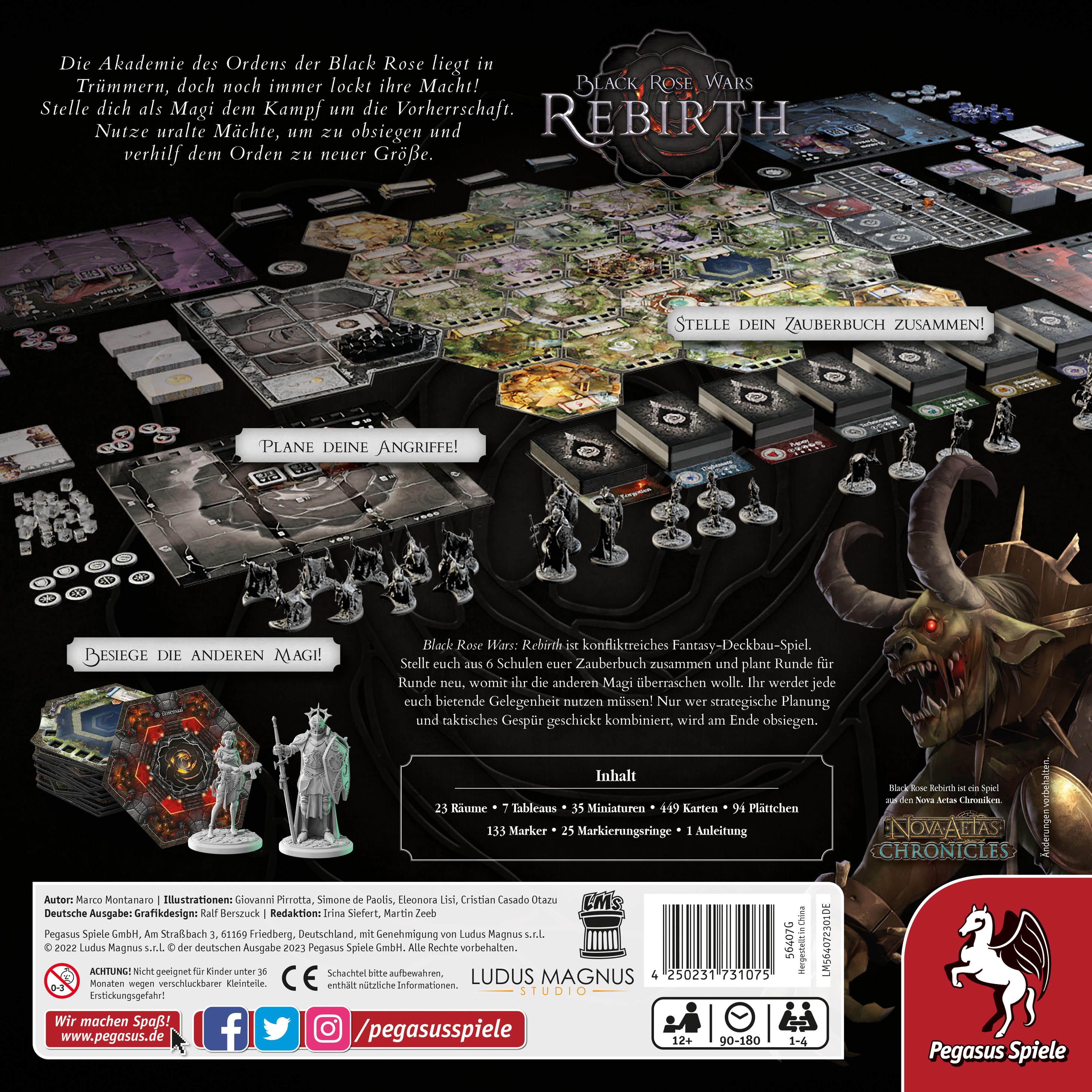 Brettspiel Black Rose Wars: Rebirth mit Miniaturen, Karten und Spielbrett.