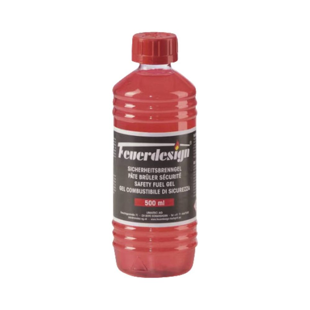 Bottiglia rossa di gel combustibile di sicurezza Feuerdesign, 500 ml.