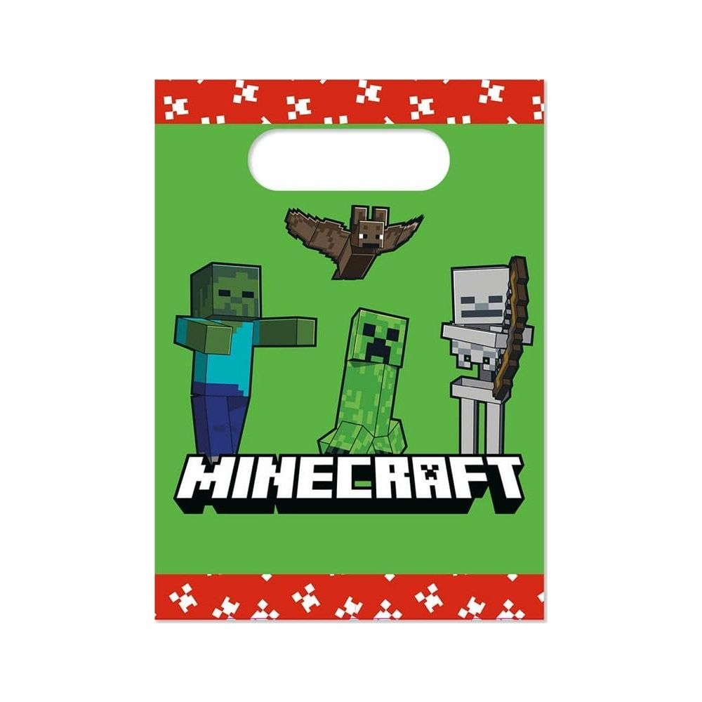 Grüne Minecraft-Tasche mit Zombie, Creeper, Skelett und Fledermaus.