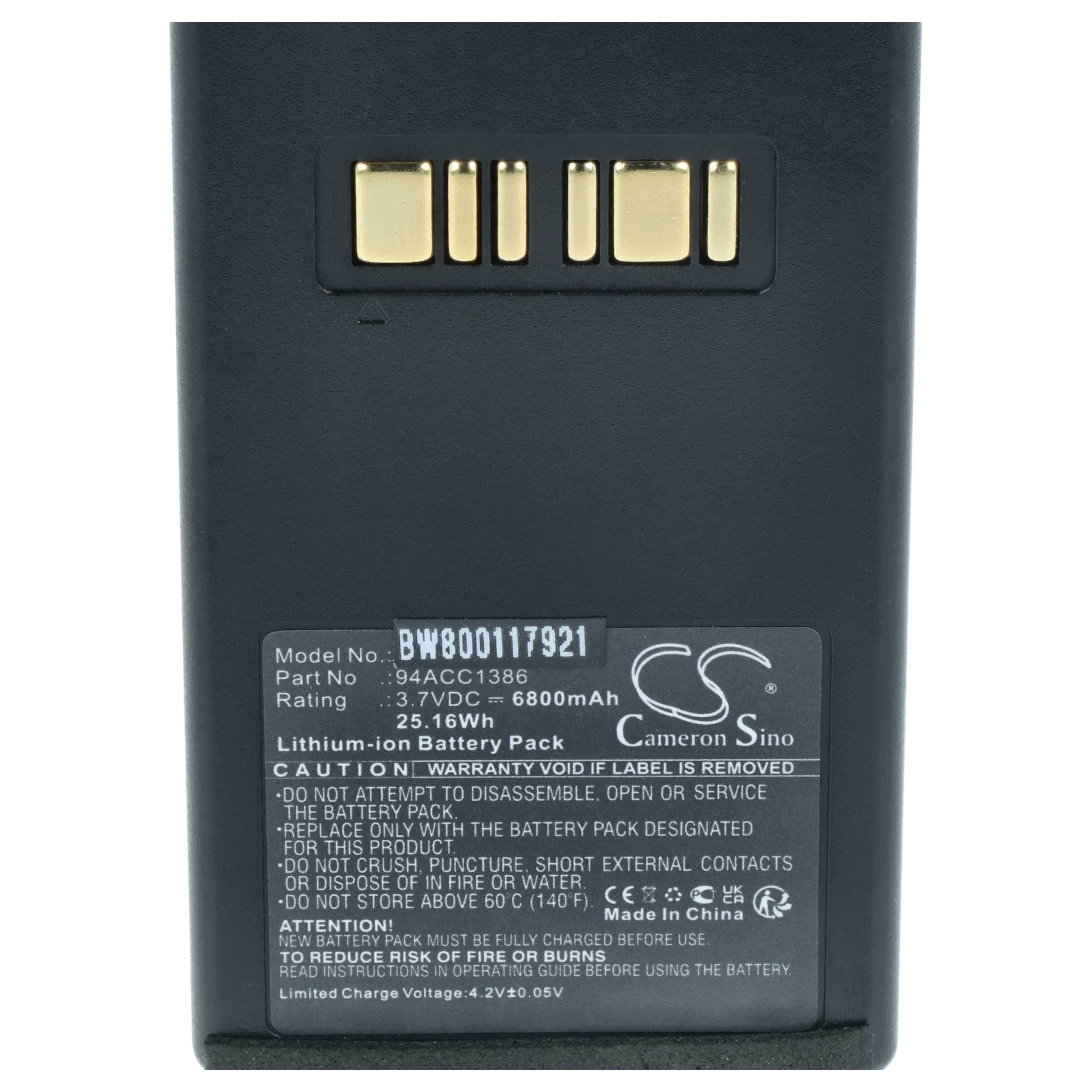 Schwarzer Lithium-Ionen-Akku mit goldenen Anschlüssen und Beschriftung.