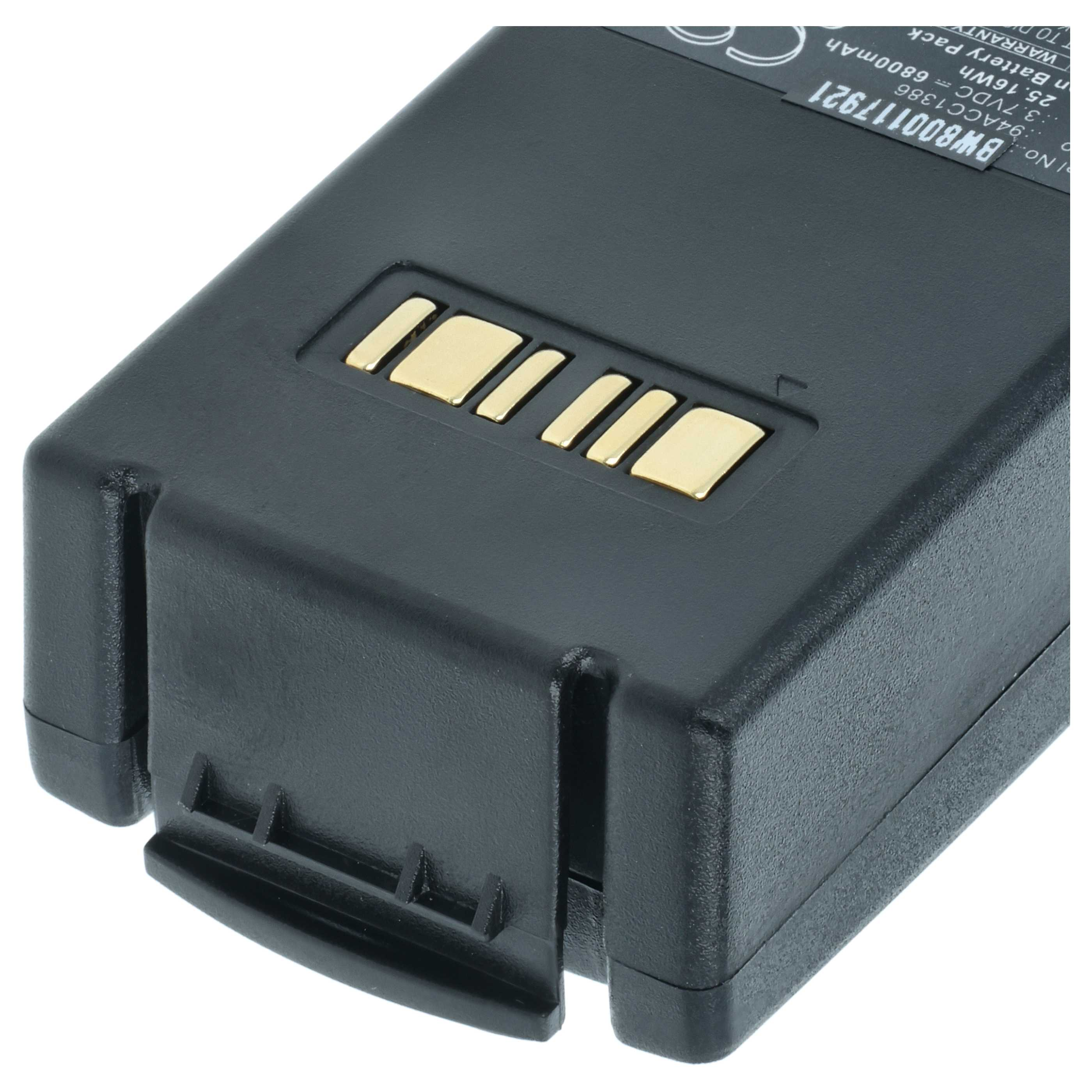 Schwarzer Akku mit goldenen Kontakten und Aufdruck.