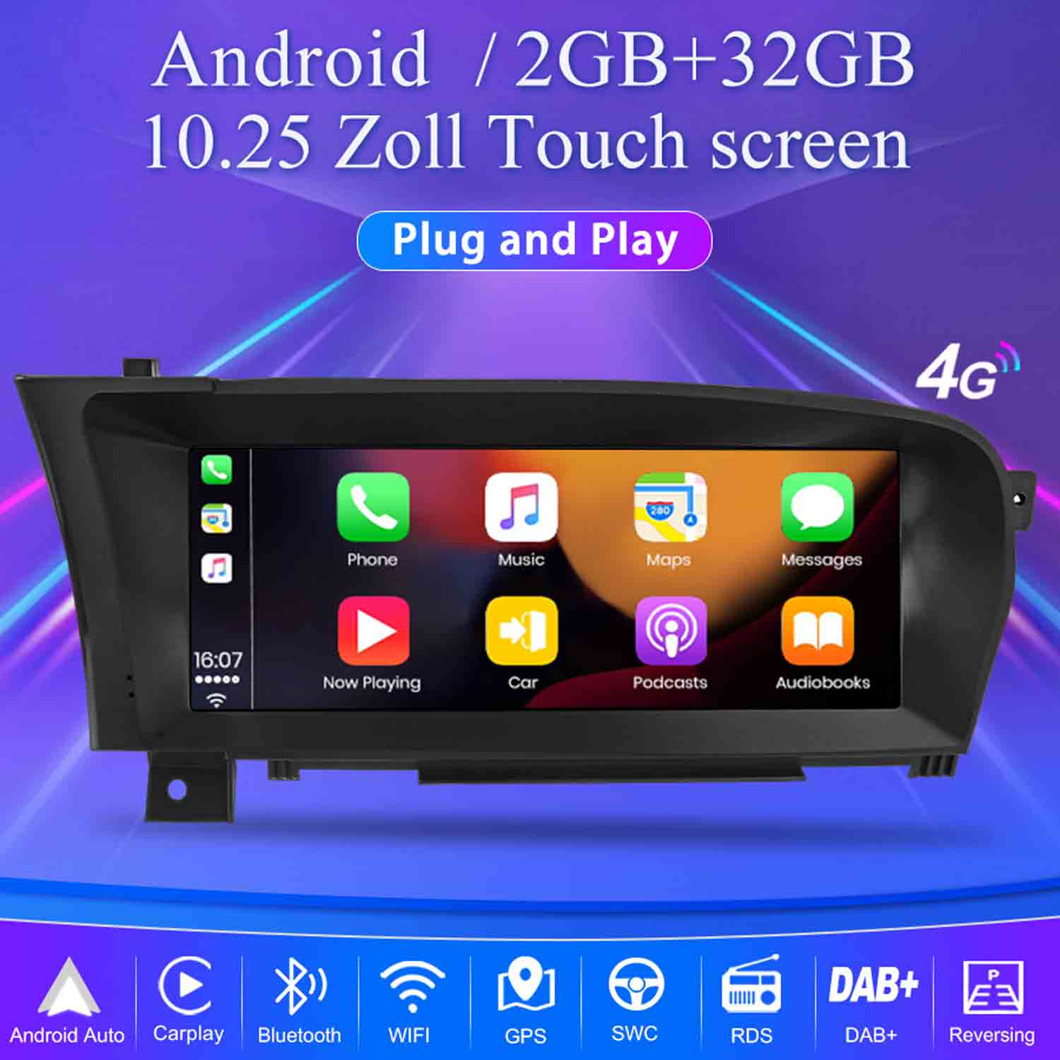 Android Auto-Radio mit 10,25-Zoll-Touchscreen, Plug and Play, 2GB+32GB.