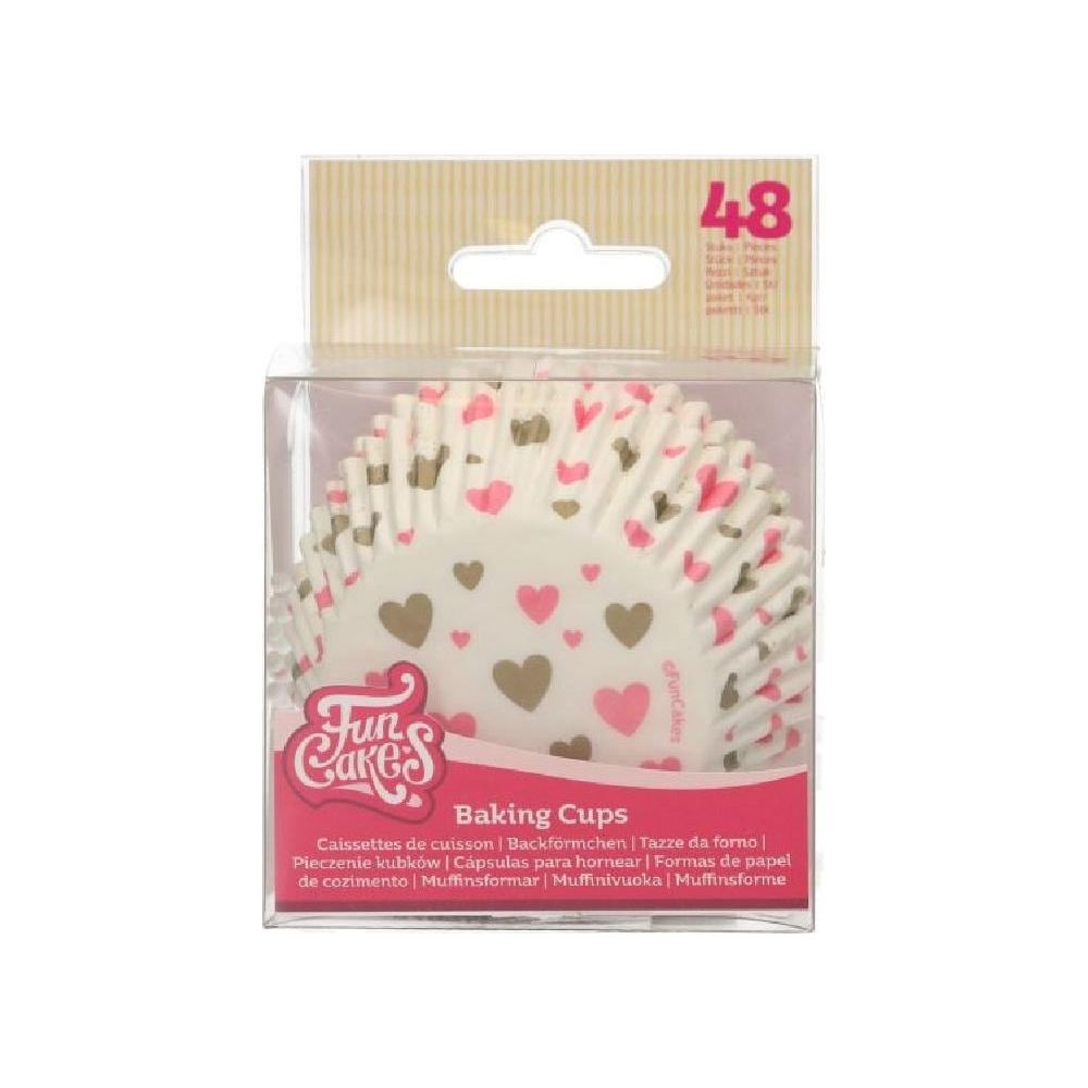 48 caissettes blanches à cœurs roses et marron.