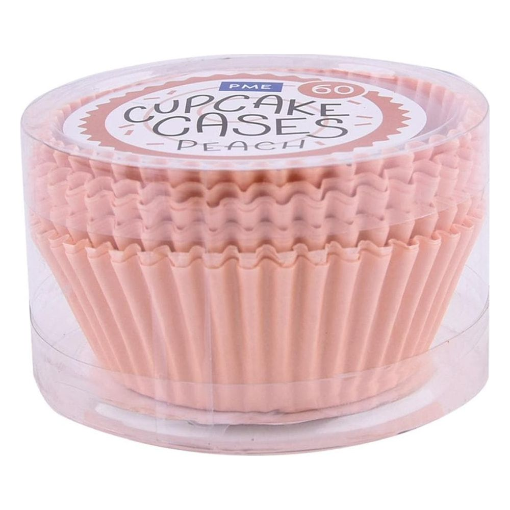 60 hellrosa Cupcake-Förmchen im transparenten Behälter.