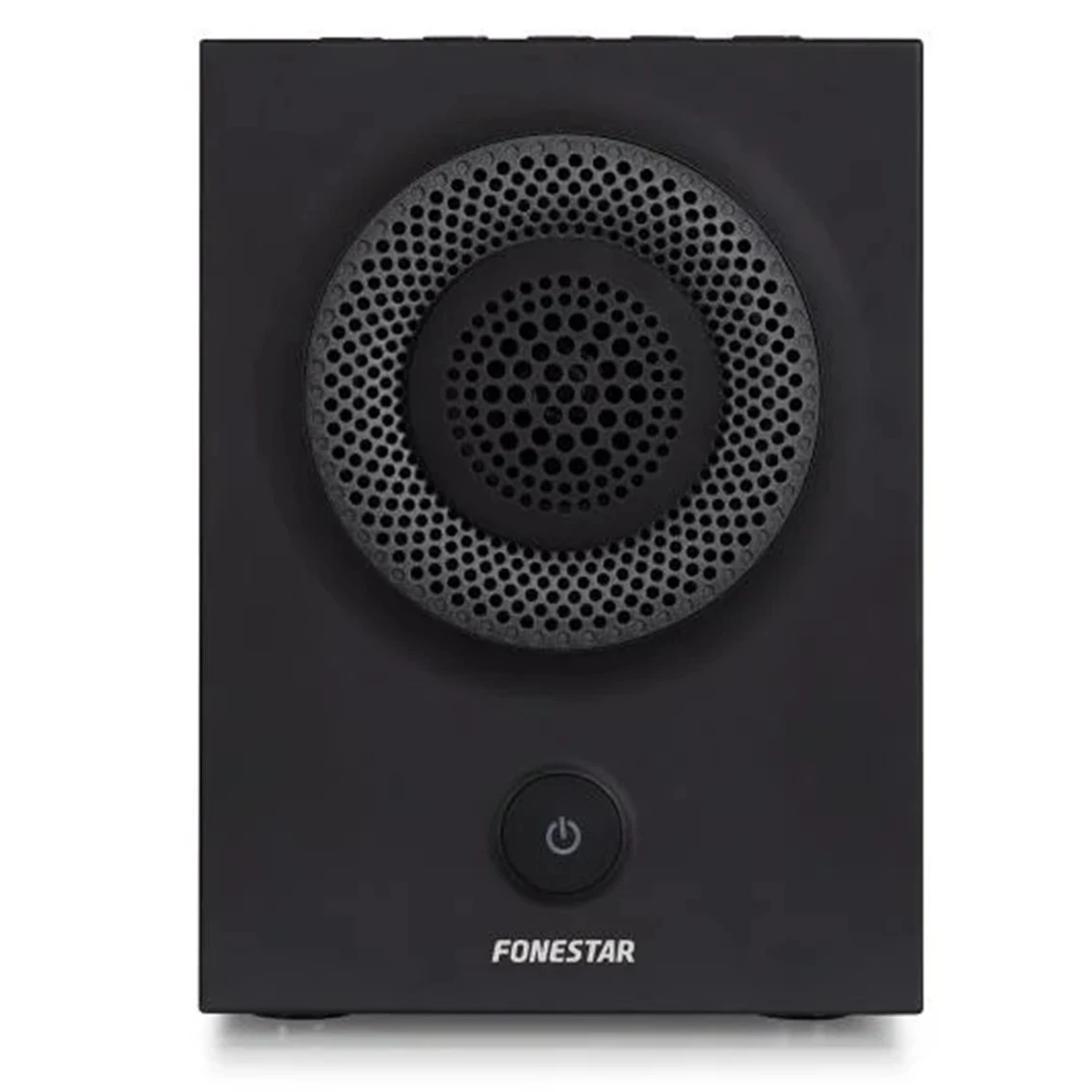 Dispositivo Fonestar nero con griglia rotonda per altoparlante e pulsante di accensione.