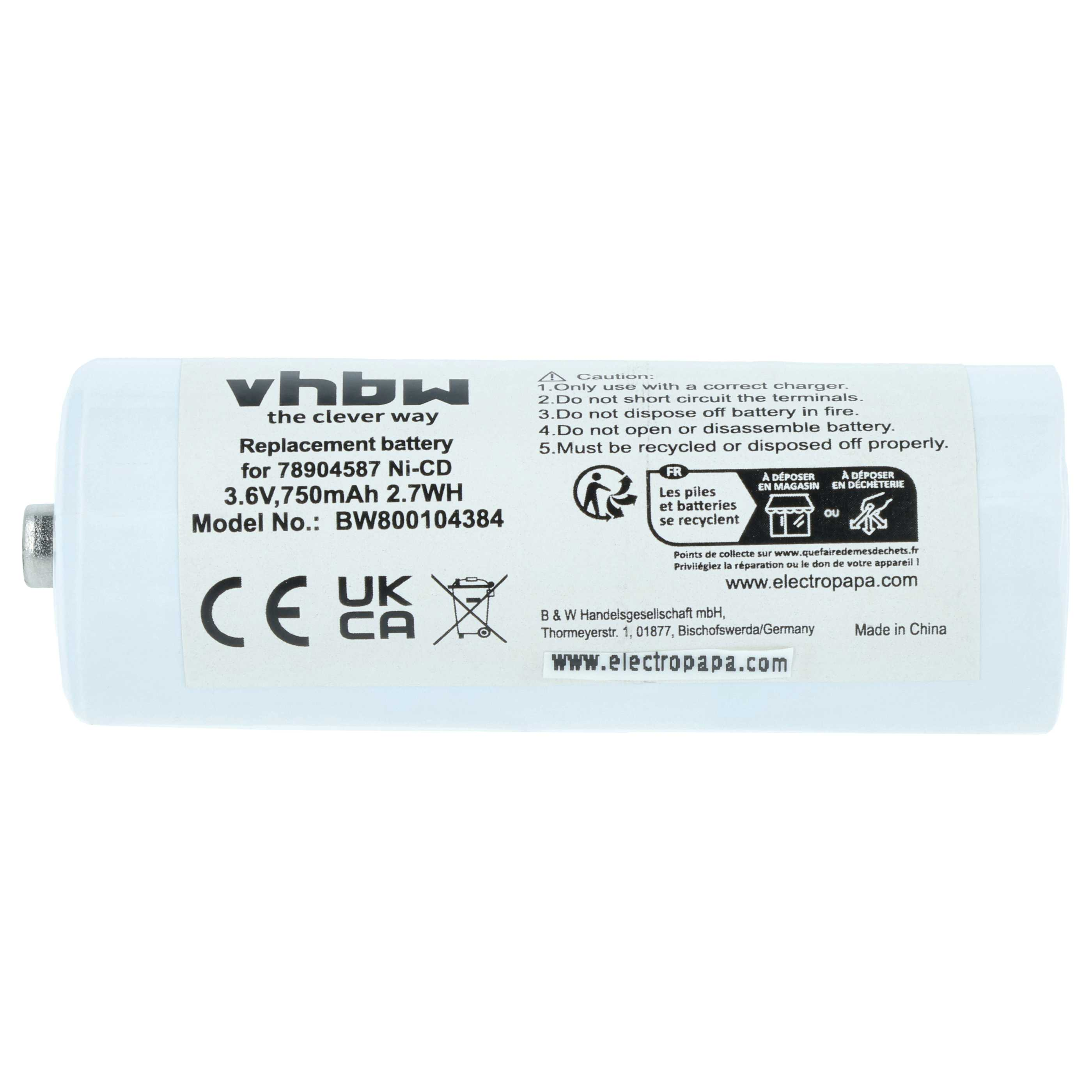 vhbw Ersatzakku 3,6V 750mAh Ni-CD, CE, UK CA Zeichen, Made in China