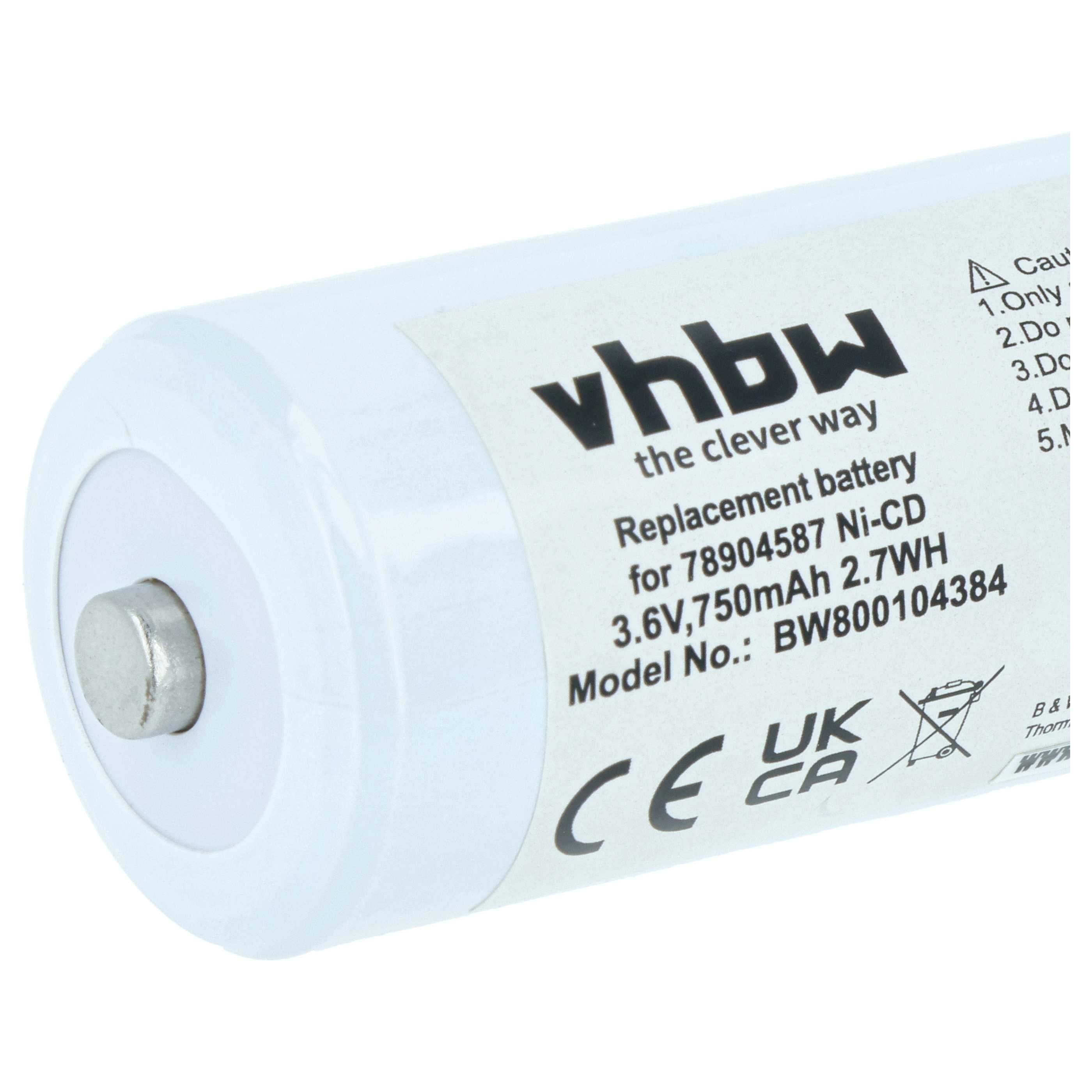 Nahaufnahme einer weißen Batterie mit schwarzem Text und Logo.