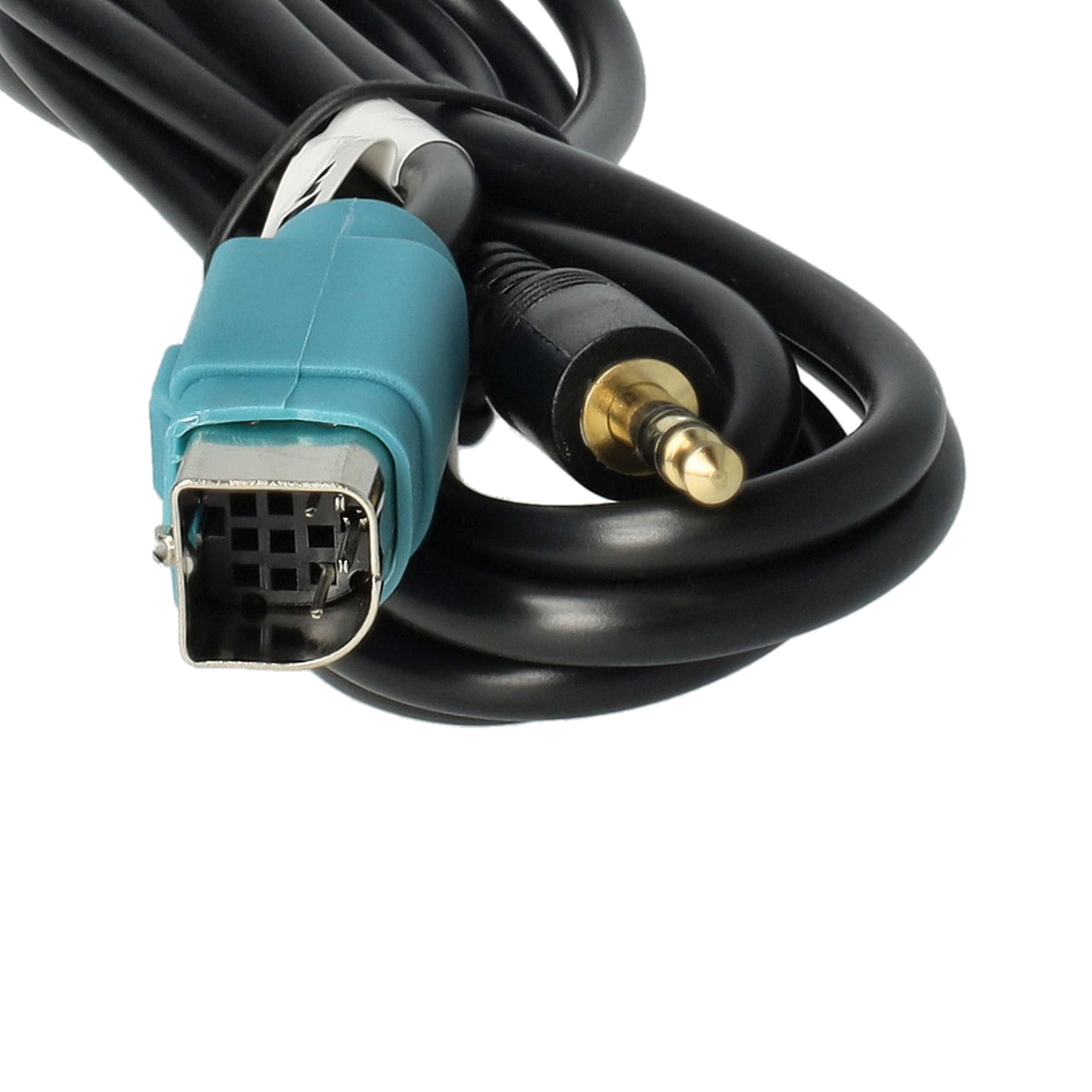 Ein schwarzes Kabel mit einem blauen und einem goldenen Stecker auf weißem Hintergrund.